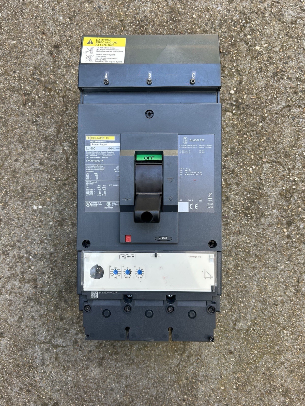 Square D PowerPact Circuit Breaker 400A 3-Pole 600VAC New Open Box LJA36400U31X