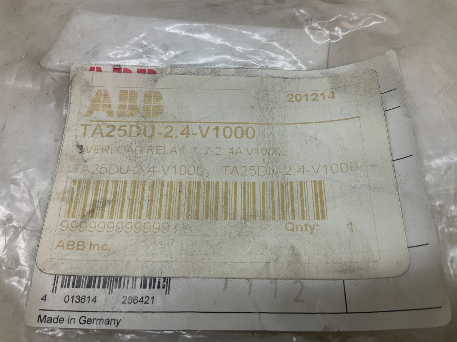 ABB TA25DU-2.4-V1000 Overload Relay Cover TA25DU New (VT)