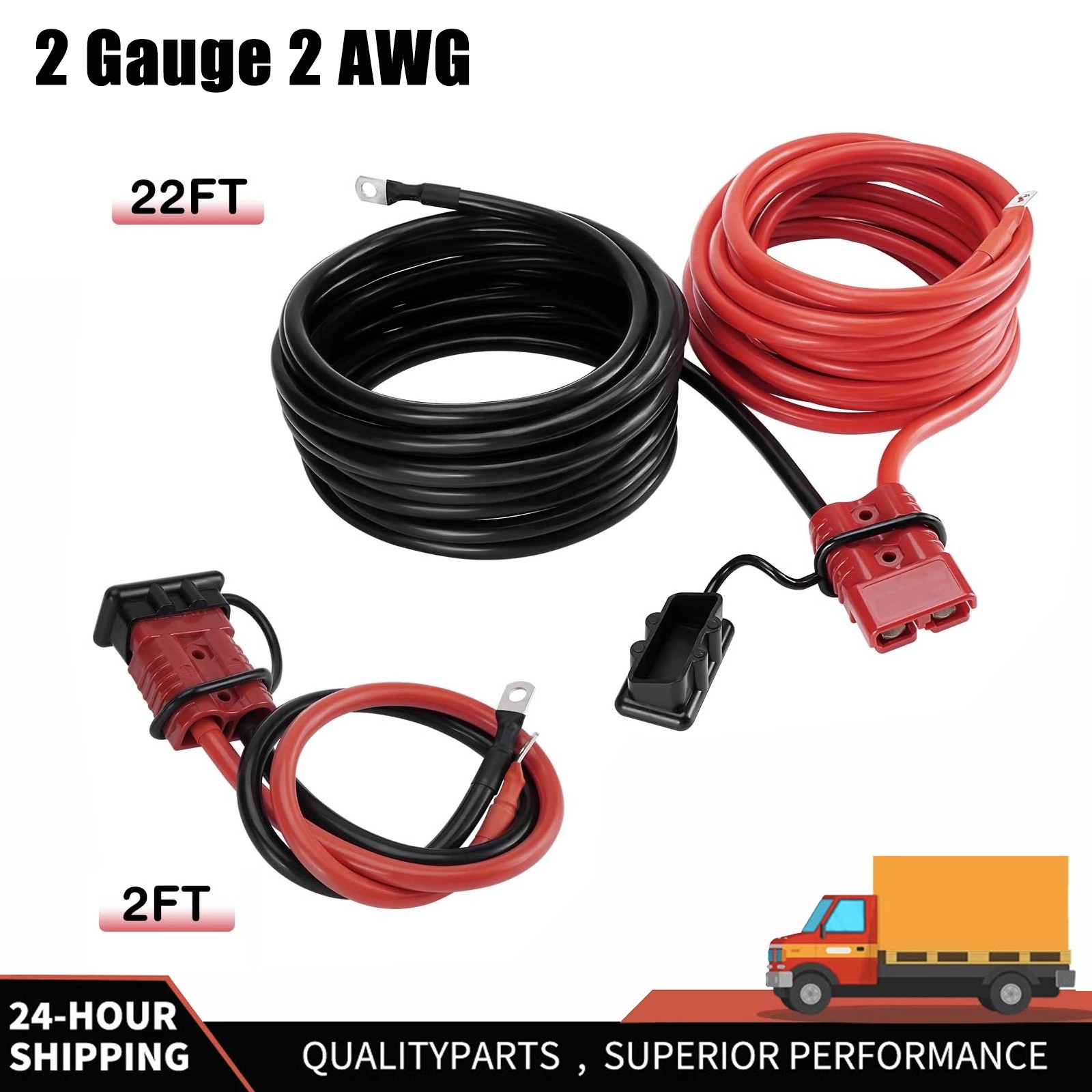 24 FT Quick Disconnect Winch Power Cable, 2 Gauge 2 AWG Wiring for Winch Trailer