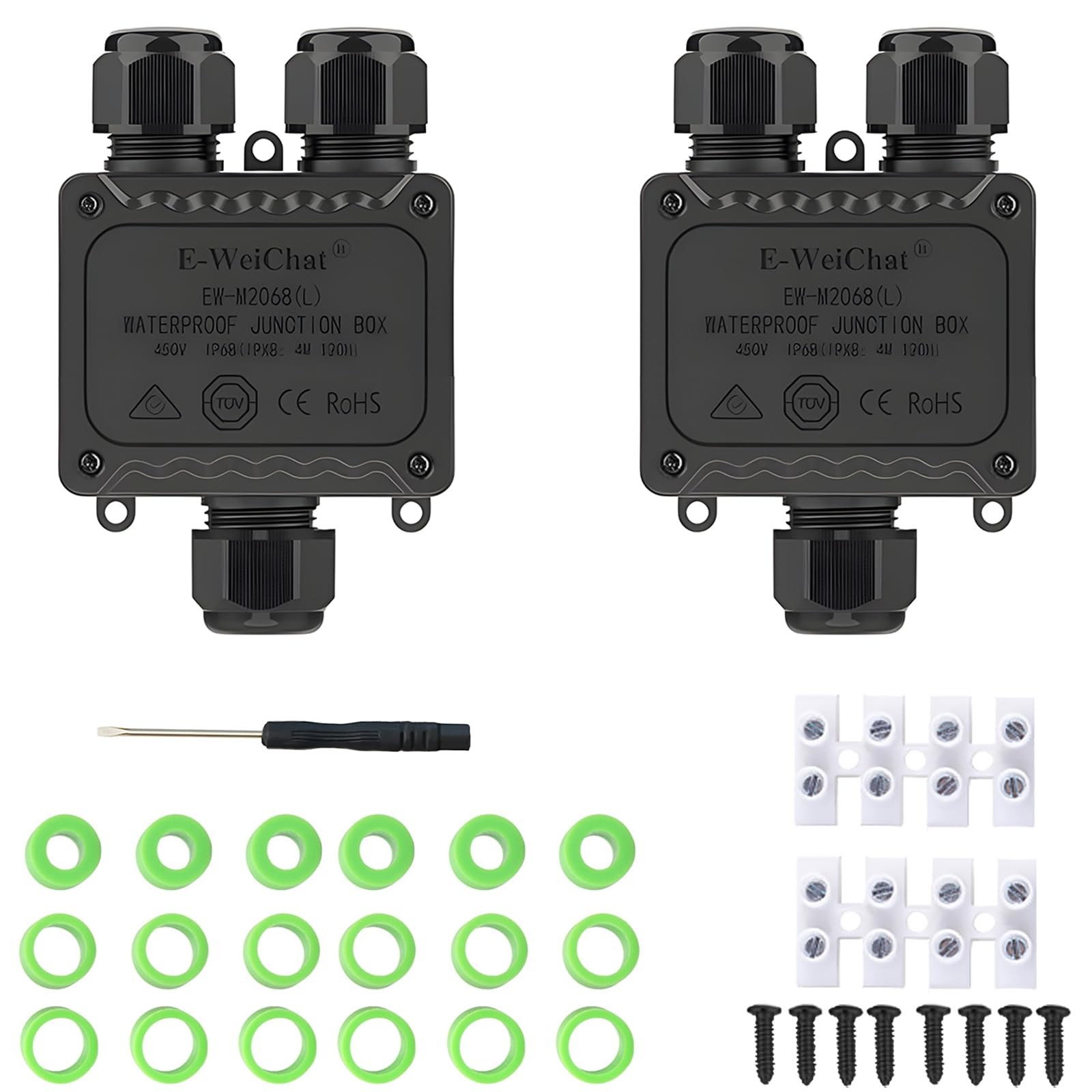 Waterproof Junction Box IP68, 3 Way M25 Plastic Electrical Box, 2 PCS for Out…
