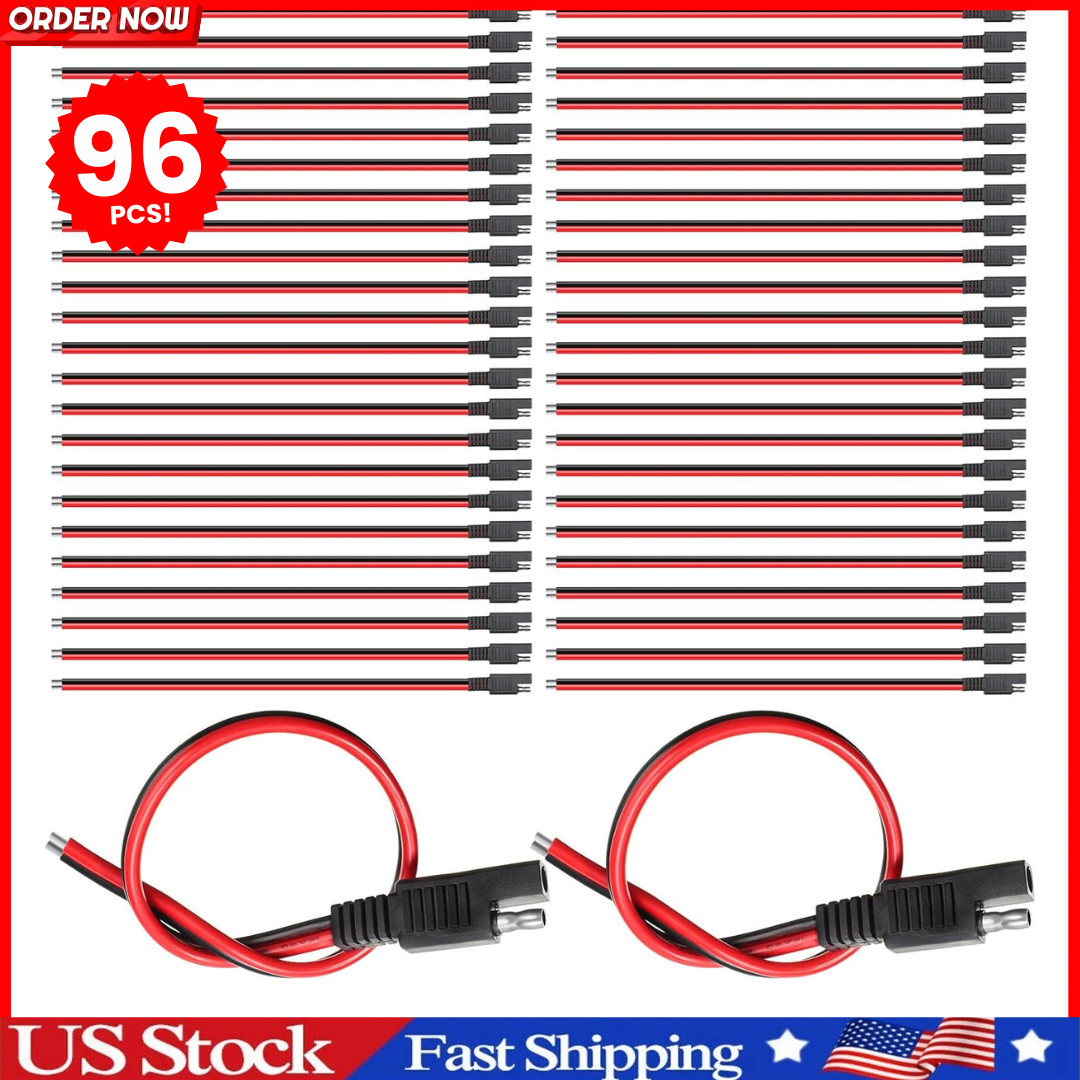 96 Pack SAE Connector 12 Inch 14 AWG Copper Wire 2 Pin Single Plug Connector