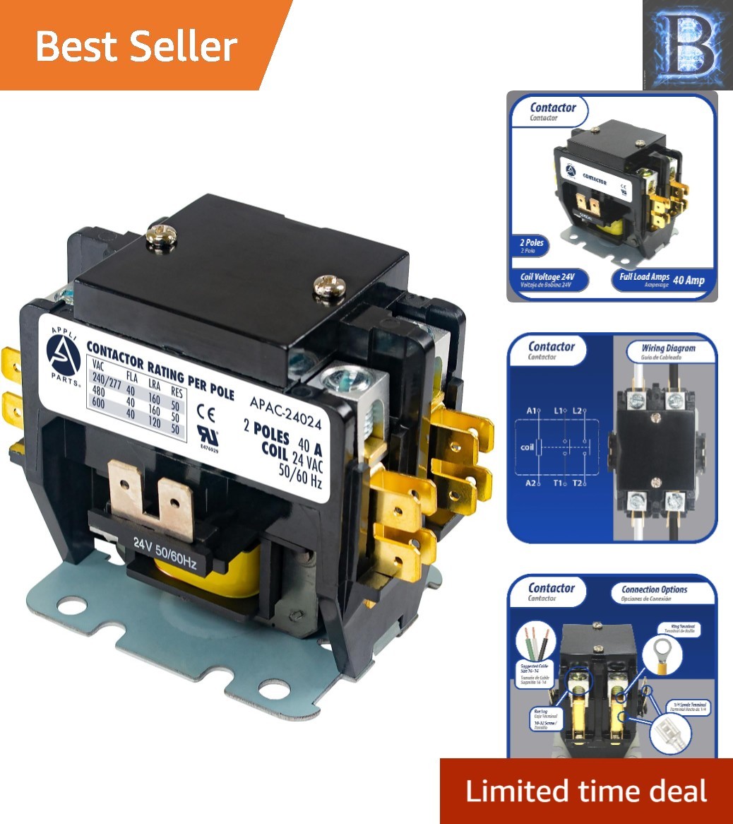 Reliable 2-Pole 24V 40A Contactor for Industrial Applications – Certified