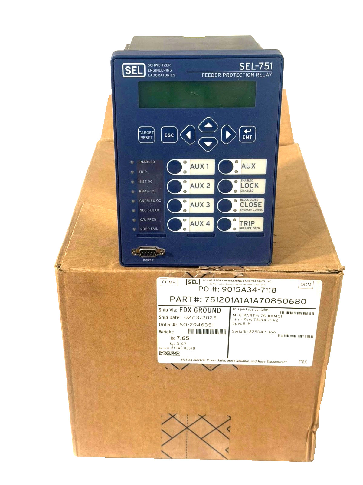 Schweitzer SEL751 (Dual) Feeder Protection Relay 751201A1A1A70850680 New Open Bo