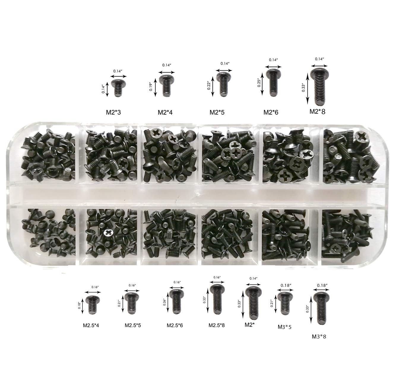 Persberg 360pcs 12sizes Laptop Notebook Tiny Computer 360pcs, Black