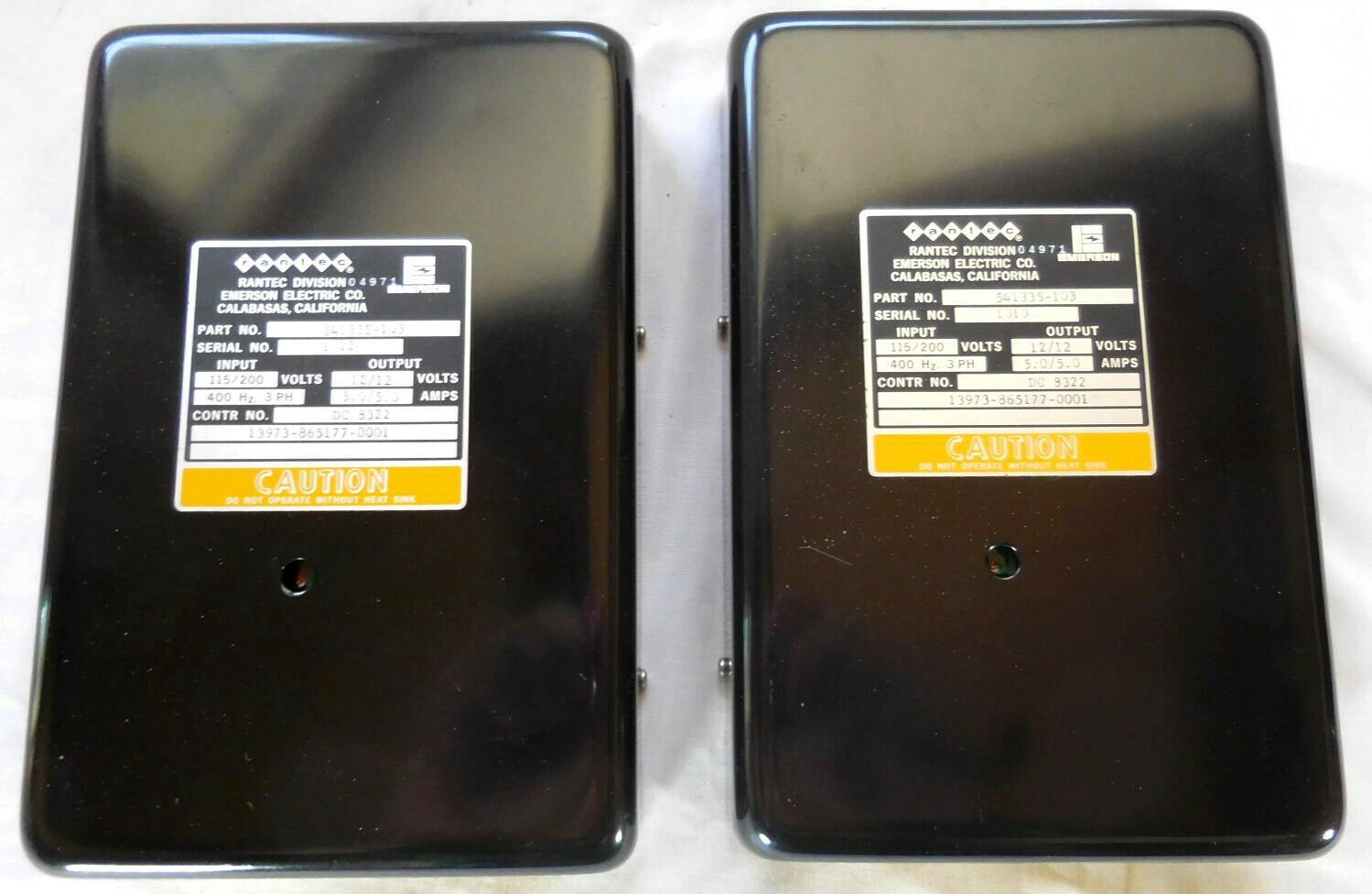 400 Hz Rantec Dual 12 VDC 5 Amps 3 Phase Power Supplies MIL SPEC 2 each Emerson