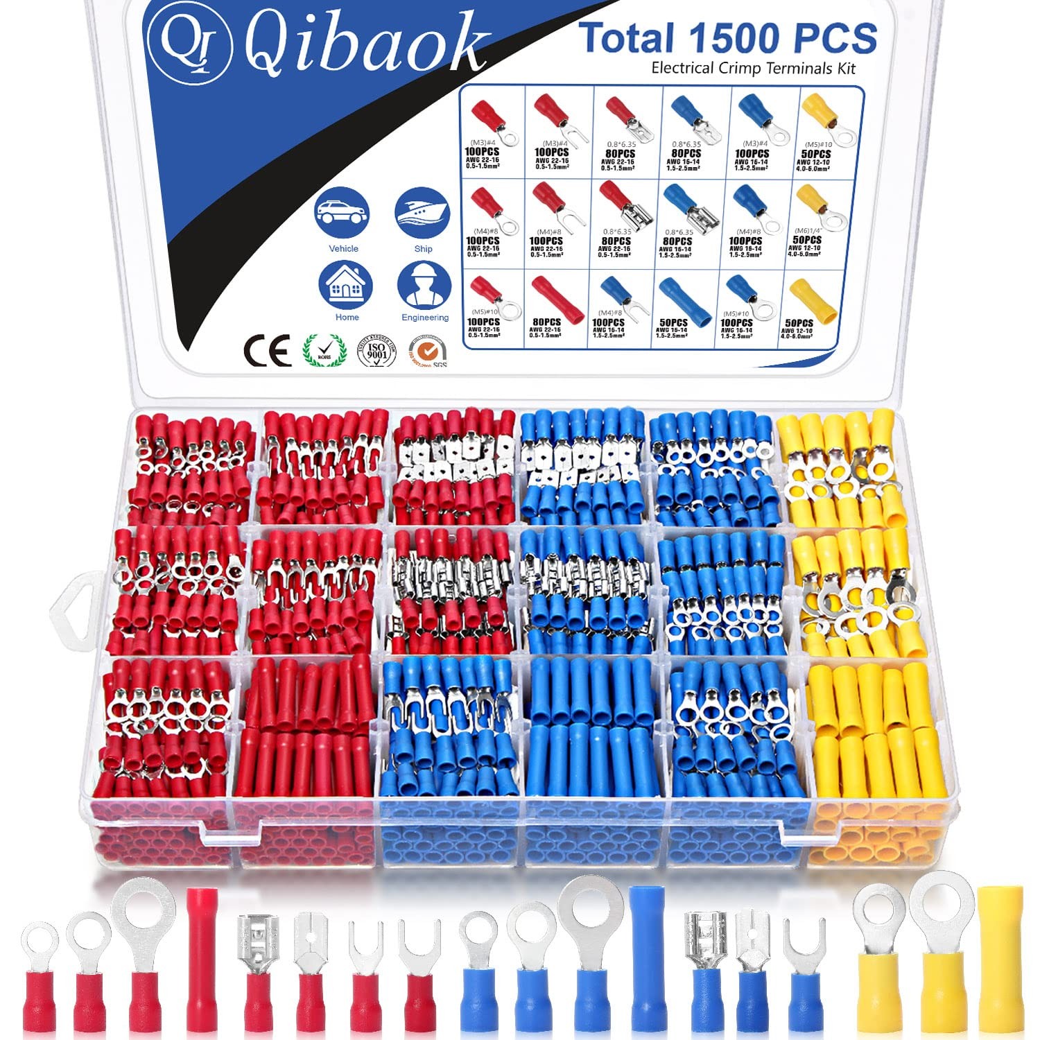 Wire Connectors 1500PCS Insulated Ring Butt Spade Fork
