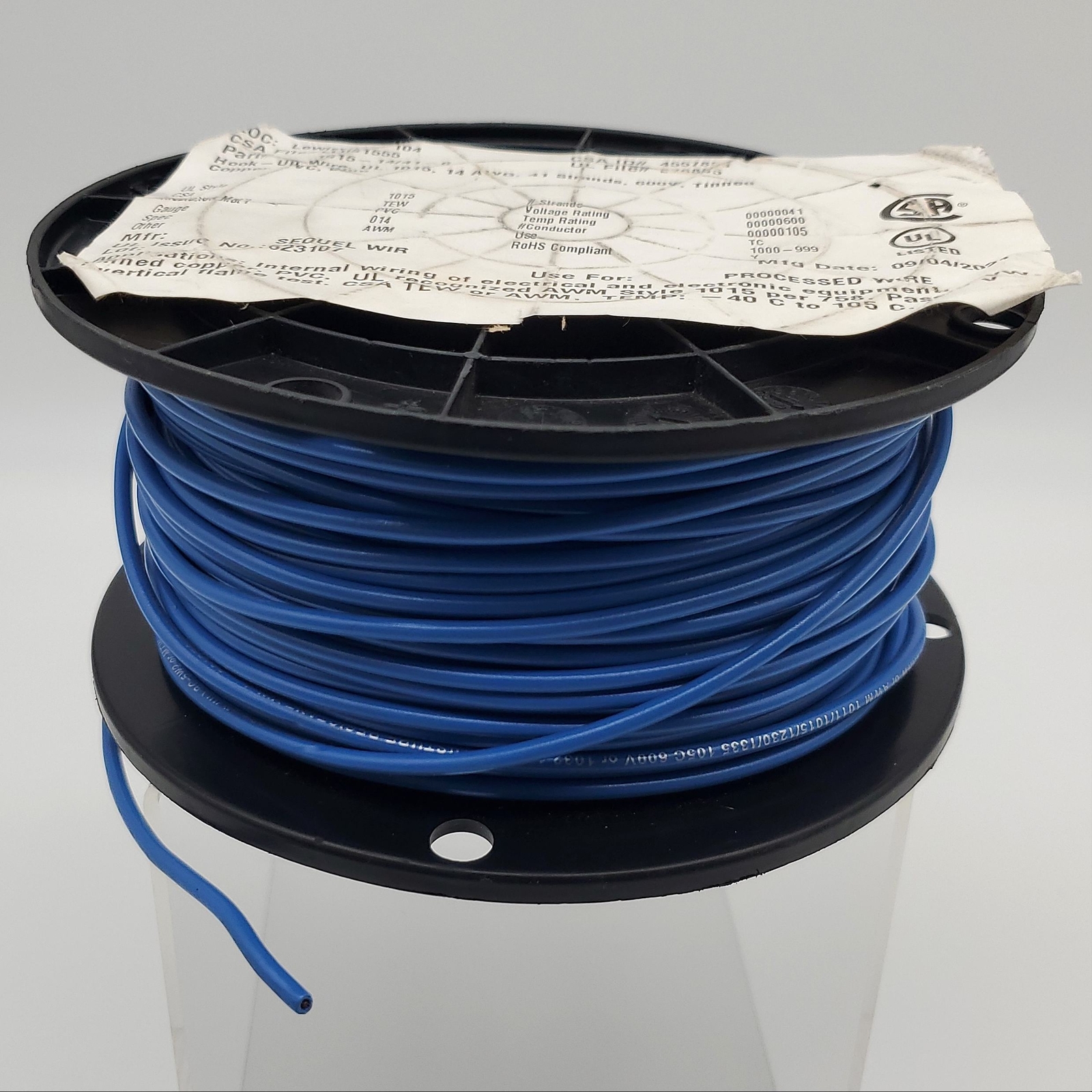 14 AWG Wire 1015 Hook-Up Wire Tinned Copper 41 Strand 600V 200ft Blue PVC Sequel