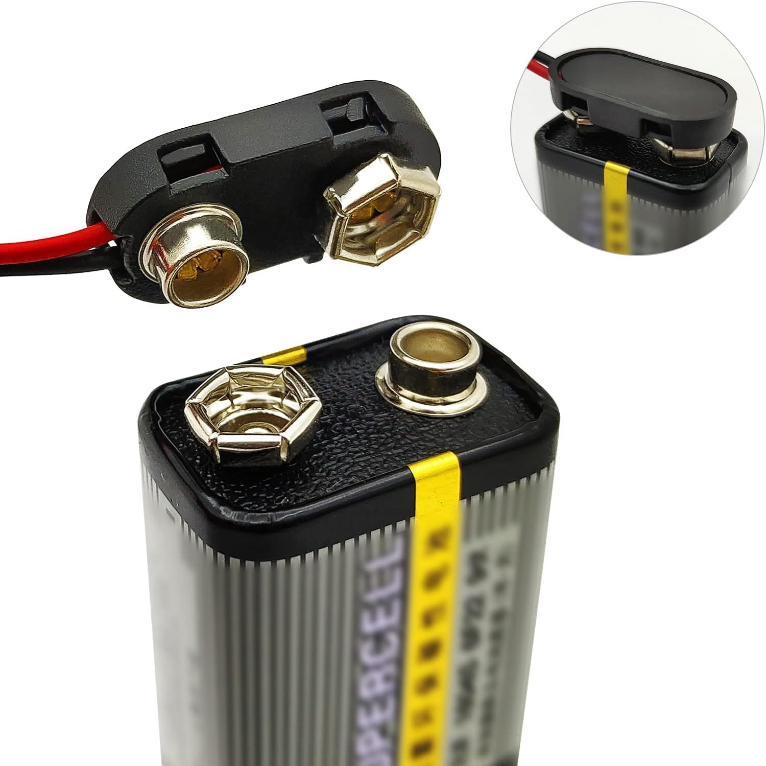 I-Type 9 Volt Battery Connectors, 20 PCS with Copper Wire Lead, Plastic Shell