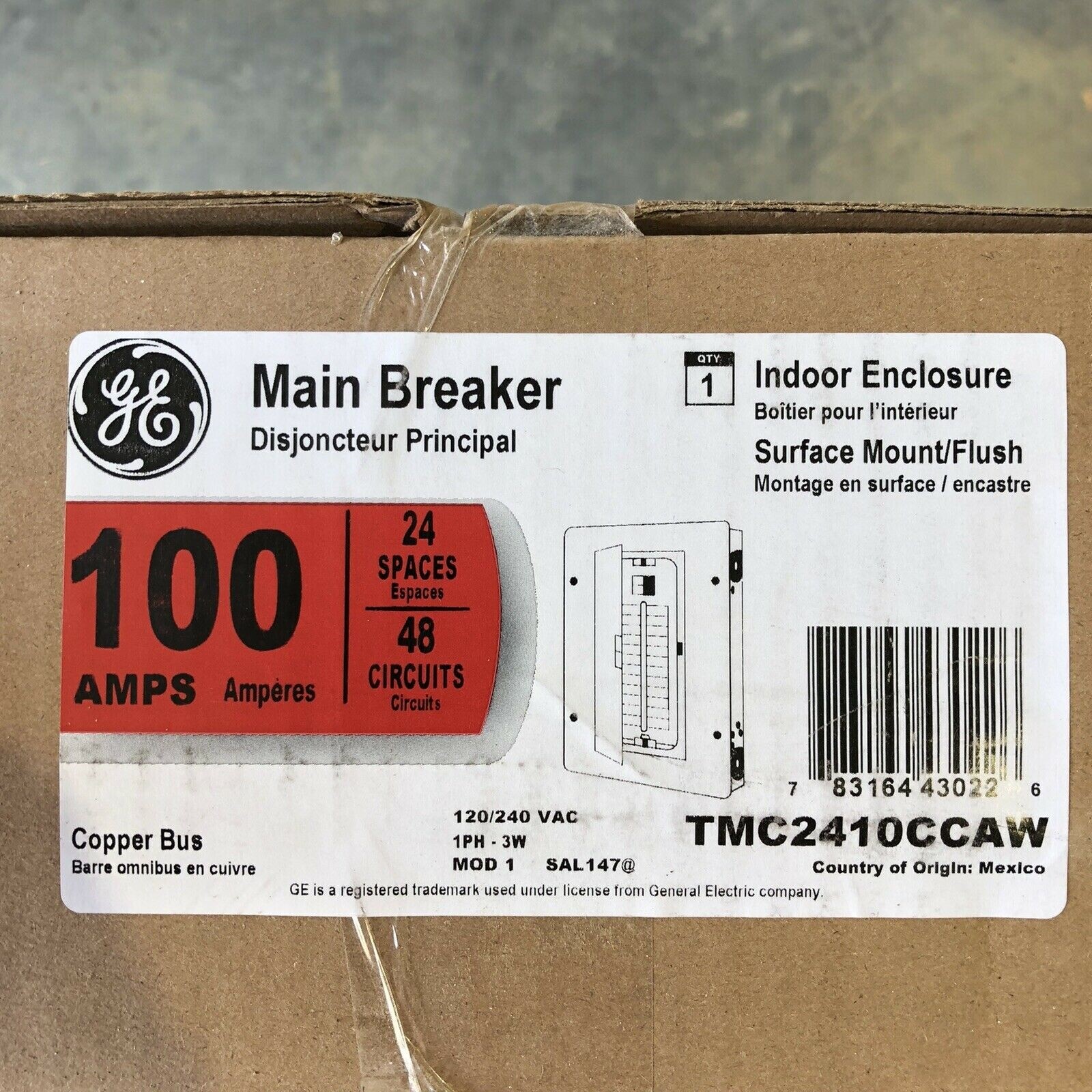 New GE Main Breaker TMC2410CCAW 100A 24 Spaces 48 Circuits Indoor Enclosure