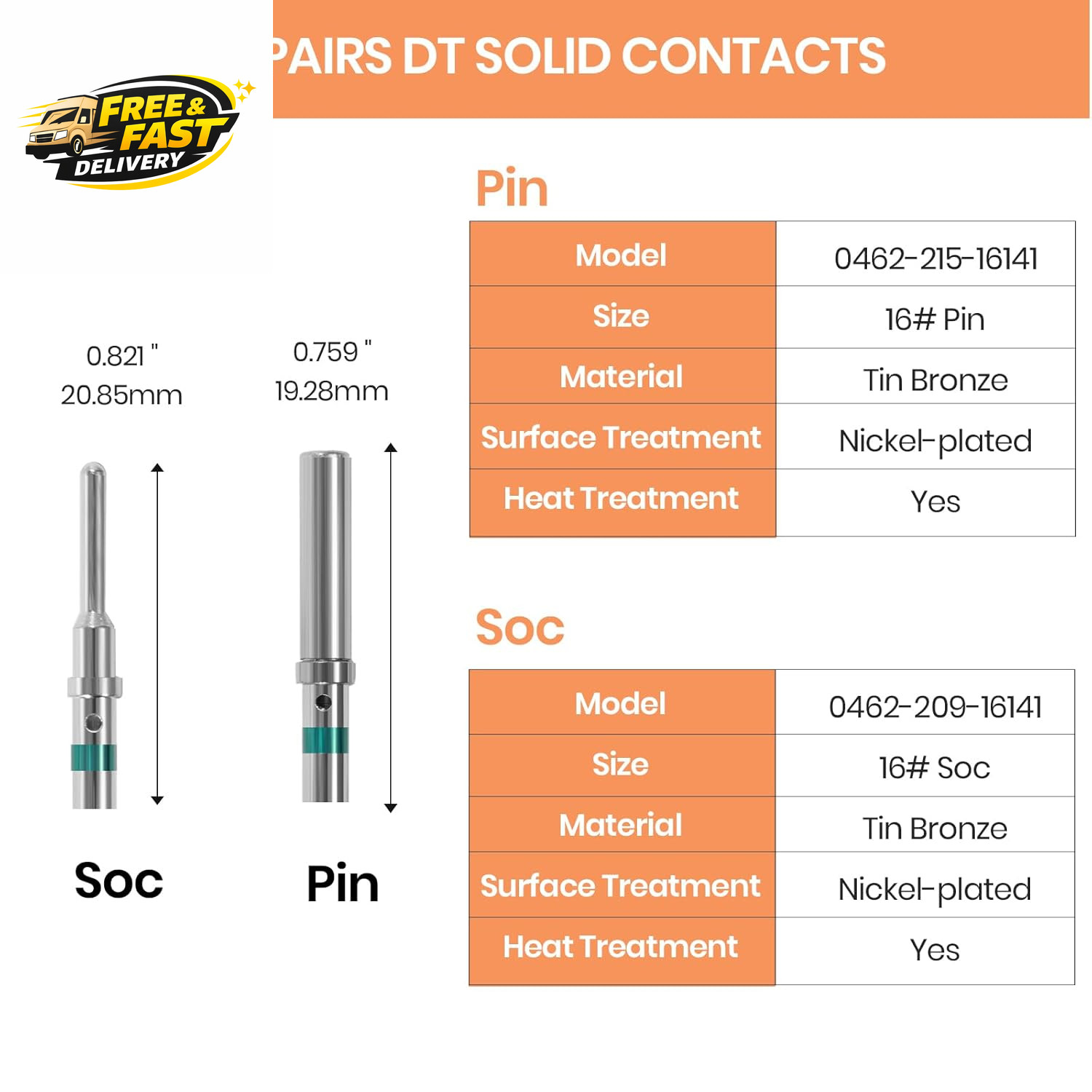 200PCS Solid Pin Connector Kit for Deutsch Connectors – Closed Barrel Contacts