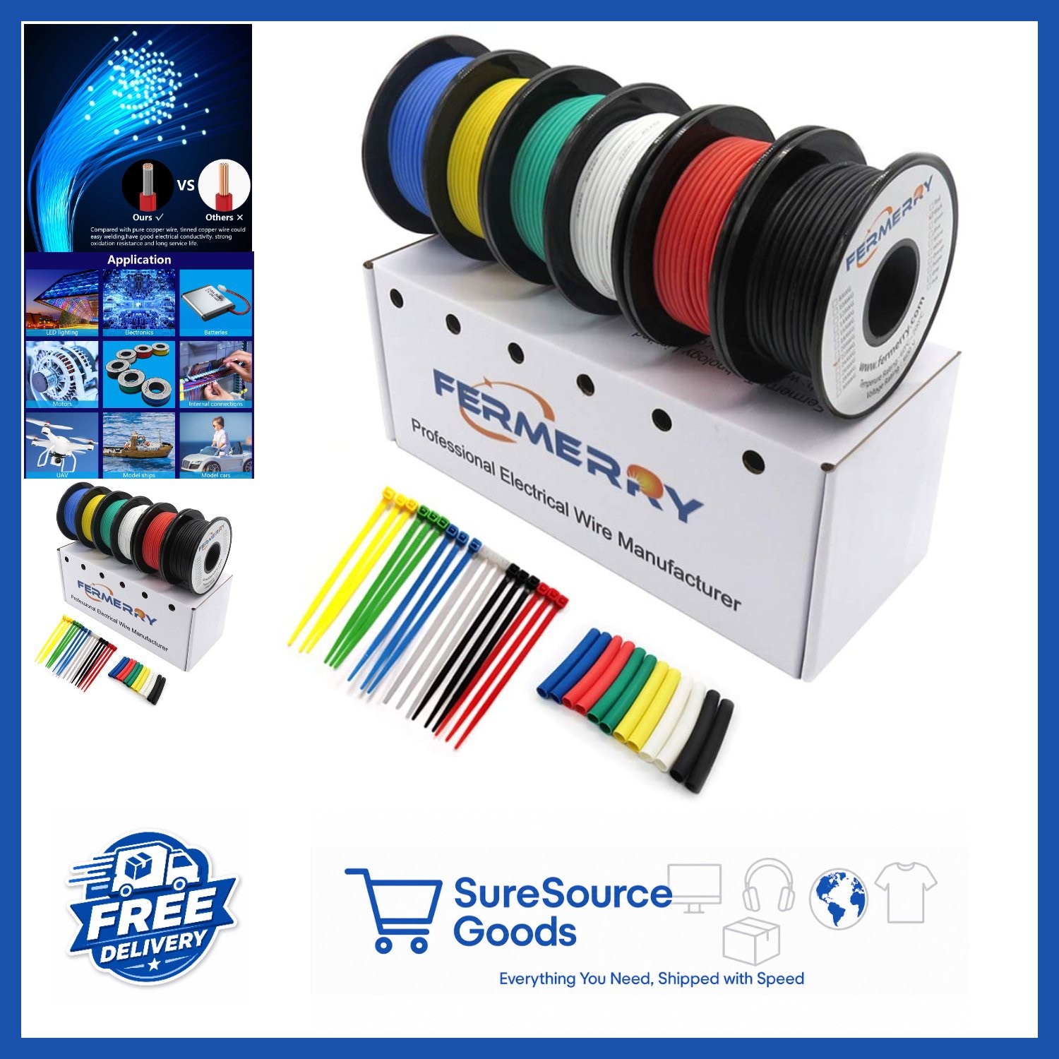 14 AWG Stranded Wire Kit 5ft Each 6 Colors Flexible Silicone Copper Wire
