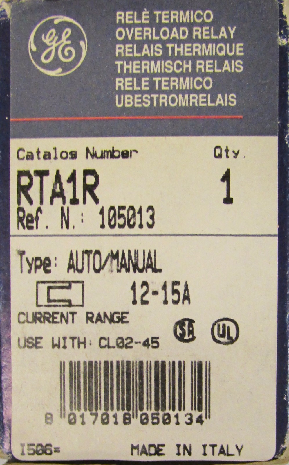General Electric GE RTA1R Overload Relay RTA 12-15 Amp 105013