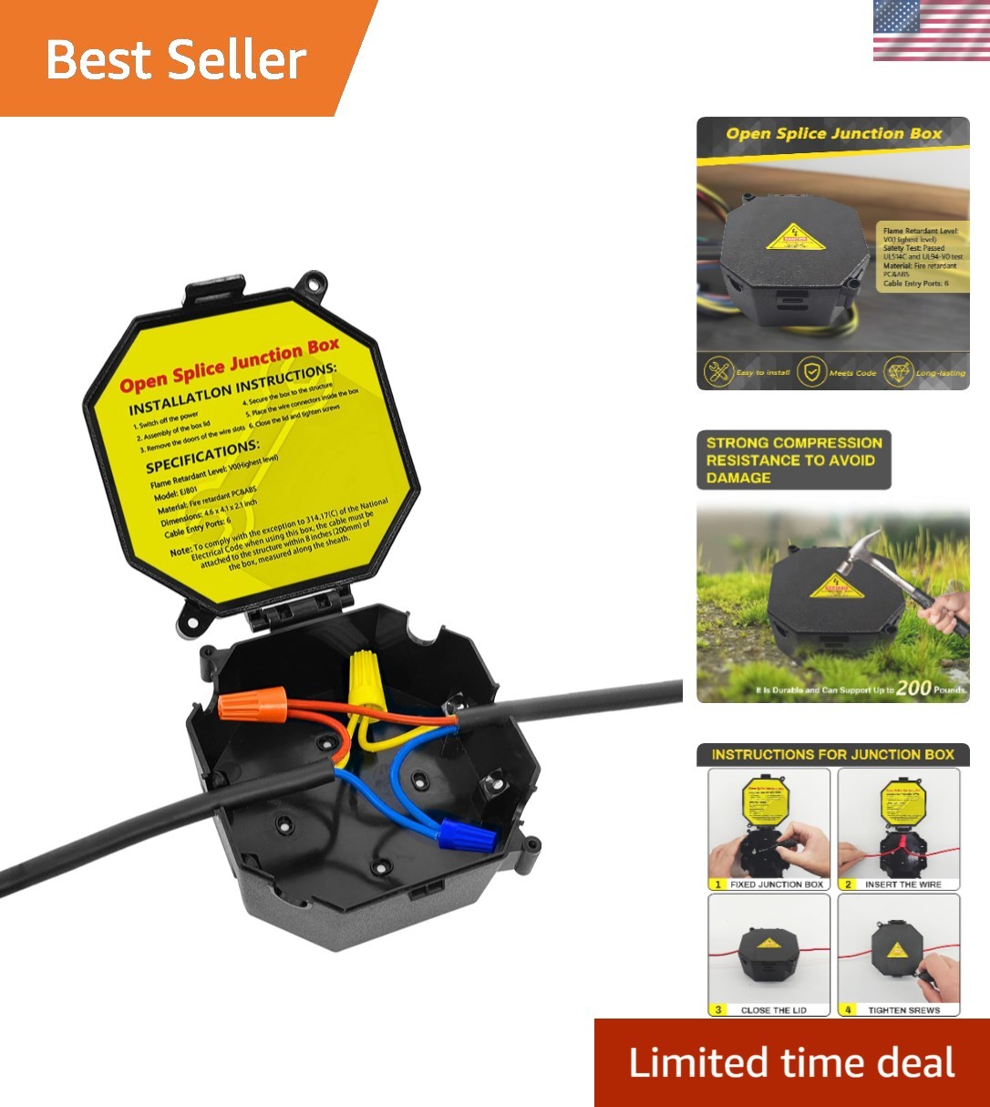 Effortless Screw-In Black Junction Box with Flame Retardant Safety Features