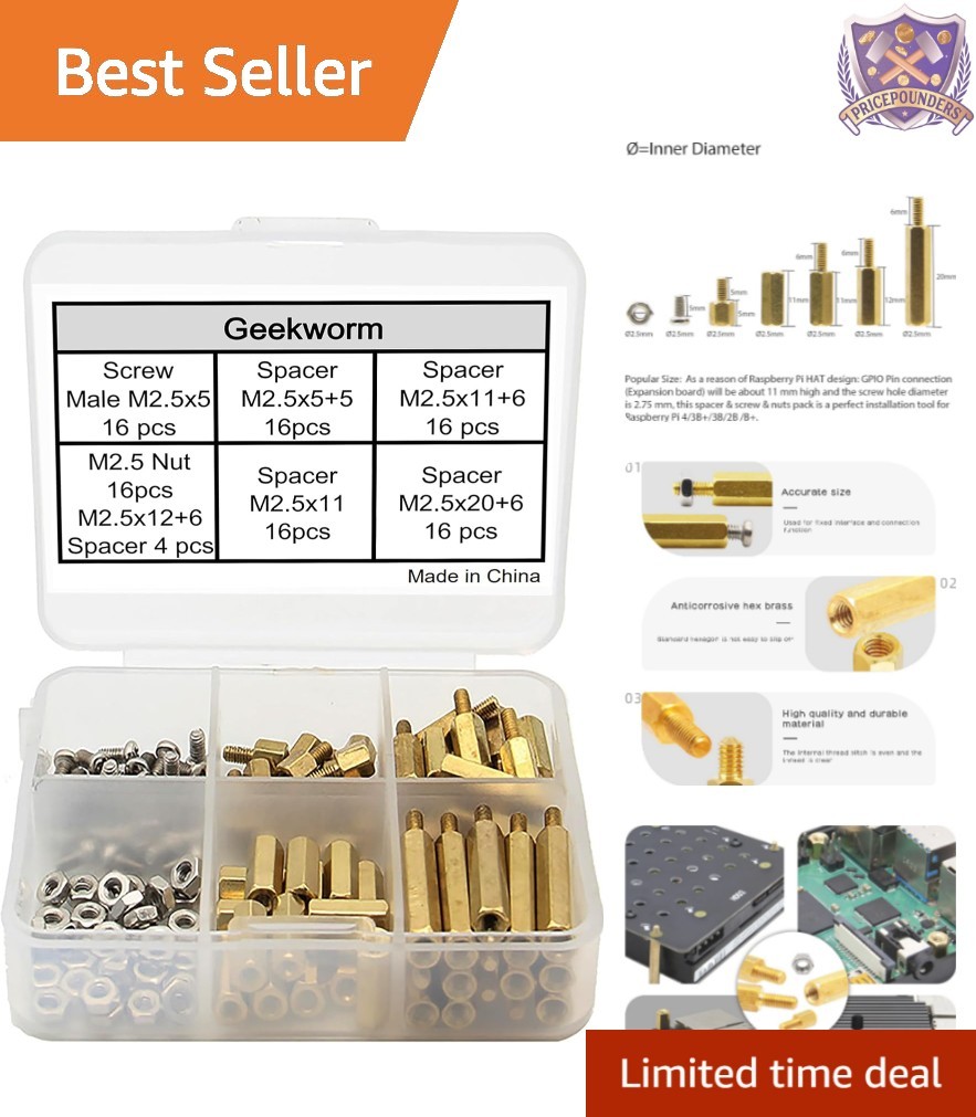 Raspberry Pi Spacer Brass Standoffs Nuts Screws Kit 100pcs Storage Case
