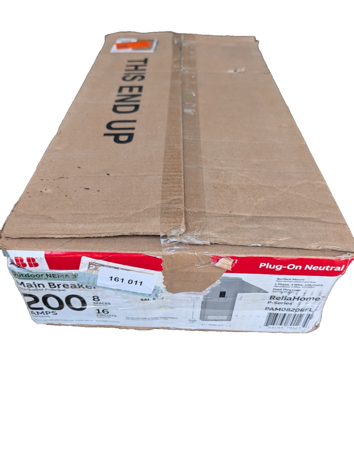 ABB 200A 8 Space 16 Circuit Outdoor Main Breaker PON Load Center, PAM0820RFL