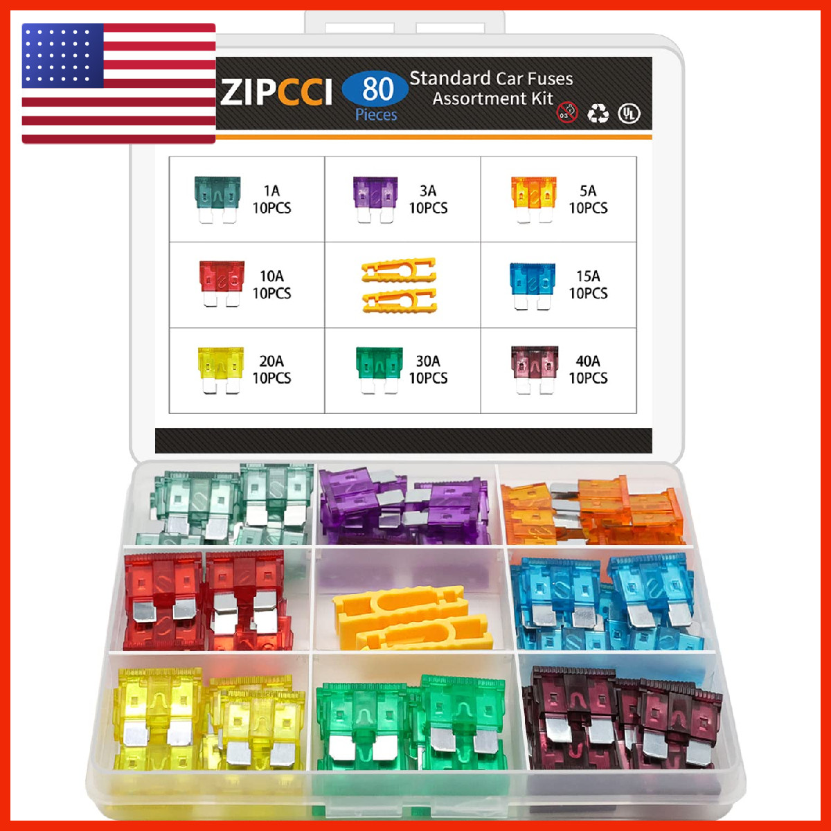 Zipcci 80 Pcs Standard Car Fuse Fuses Assortment