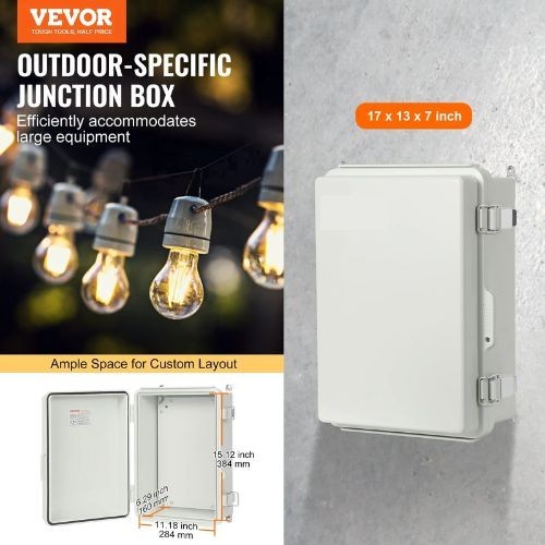 16.93 in x 12.99 in x 7.09 in ABS Plastic Outdoor Electrical Junction Box