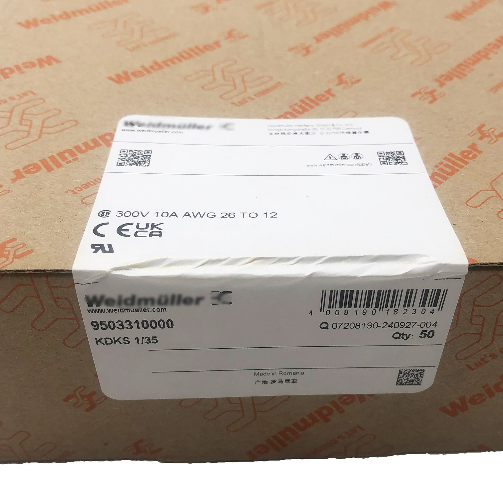 For Weidmuller KDKS 1/35 DB Double-layer Fuse Terminal 9503310000 – Box of 50