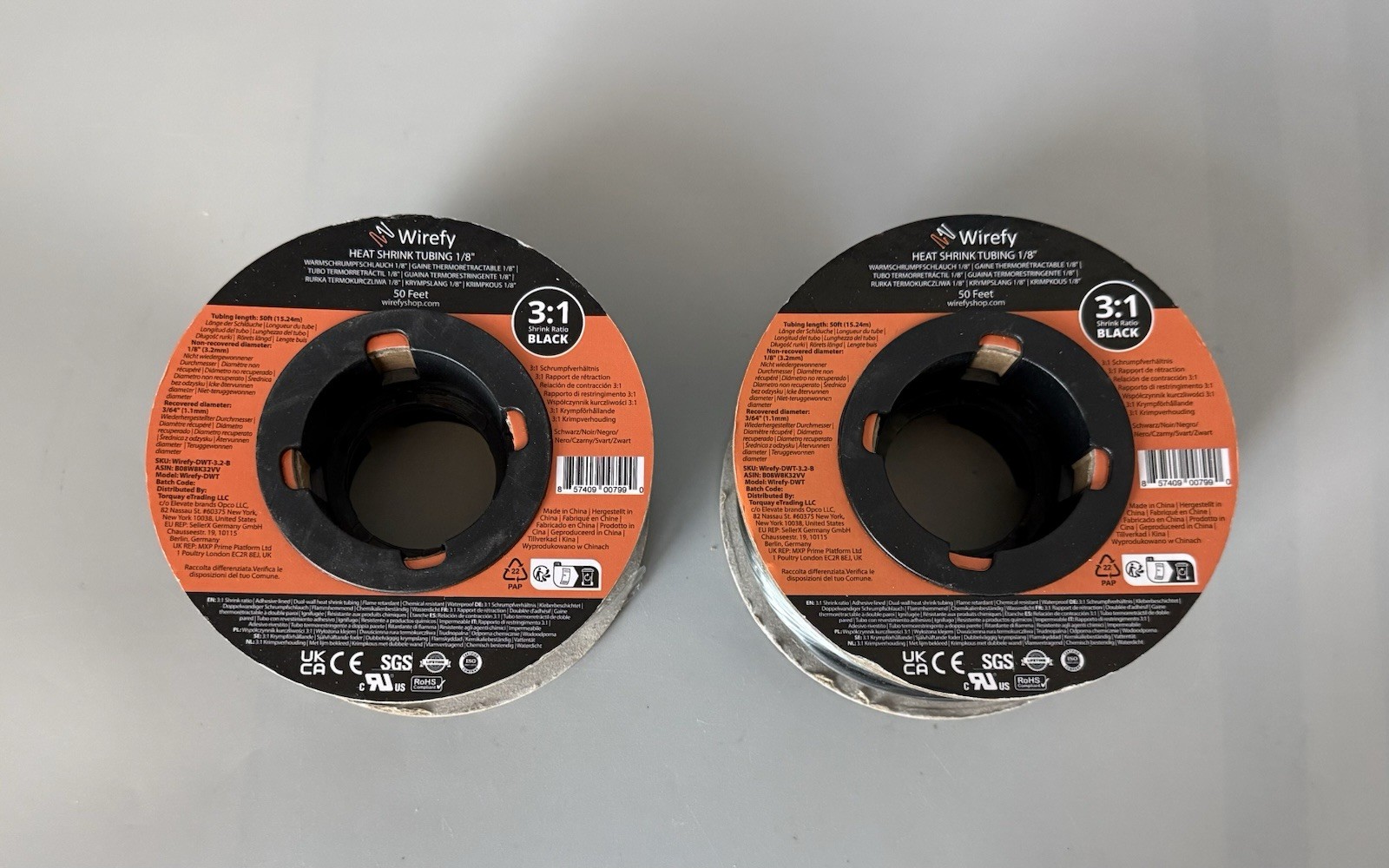 Lot of 2 Wirefy Heat Shrink Tubing 1/8” 50 Feet Black 3:1 Shrink — New Sealed
