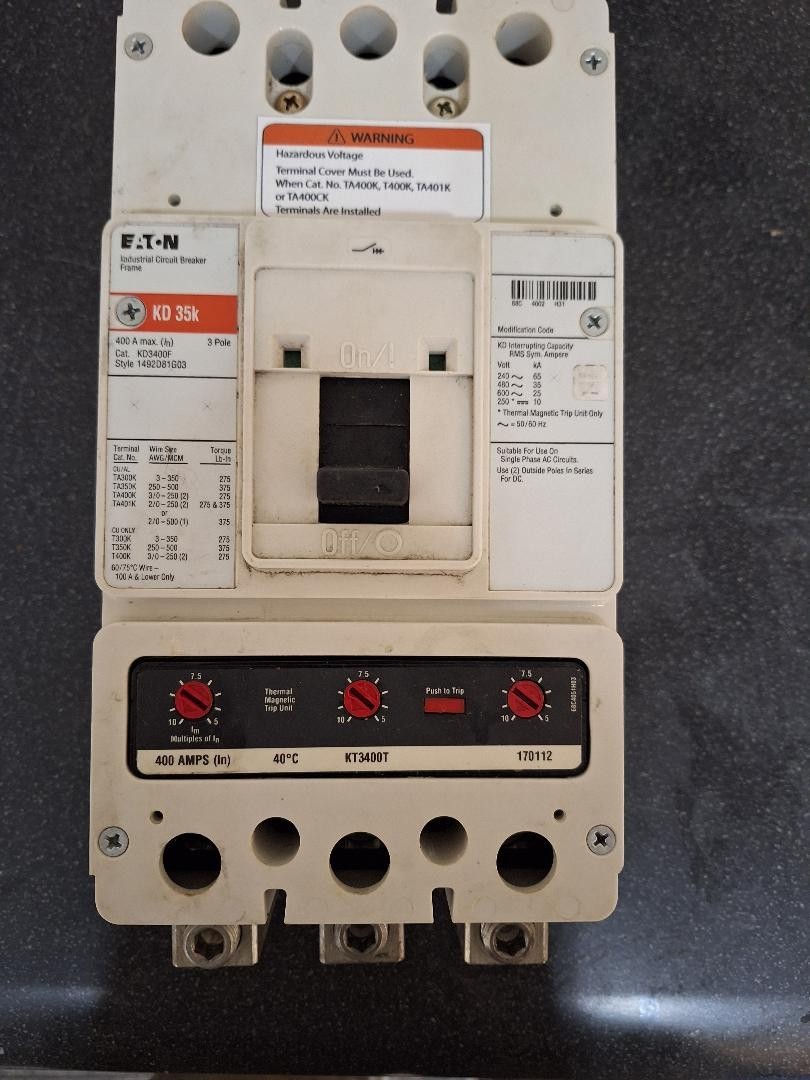 Eaton kd3400f 3 ph 400 amp breaker