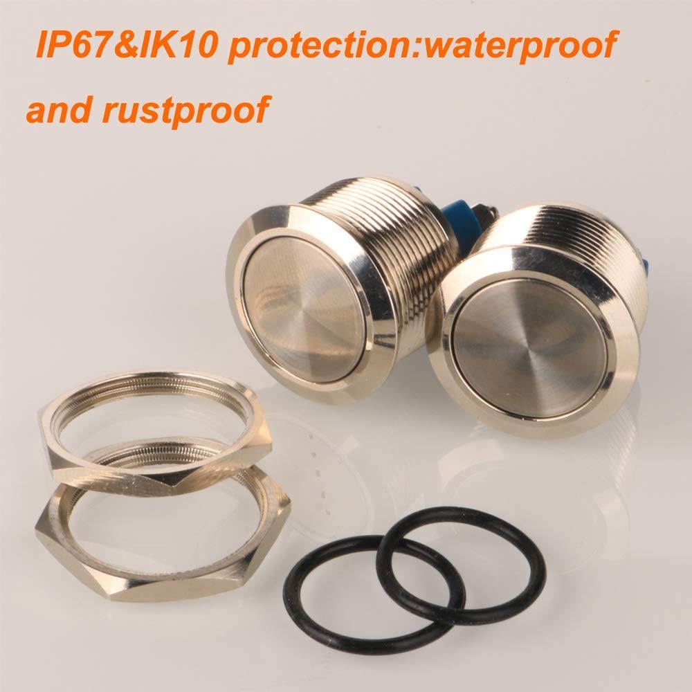 Stainless Steel 2pcs Latching Push Button Switch 5A Waterproof Metal