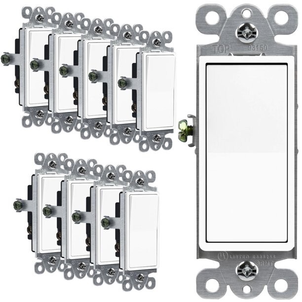 15A Single Pole Wall Light Switch On/Off Decora Rocker Paddle UL Listed 10 Pack