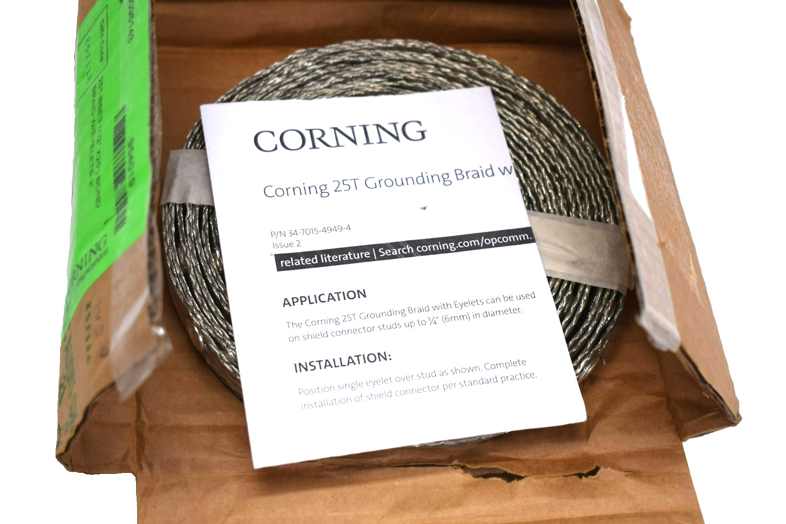 Corning 1/2″ x 25 ft Tin Plated Copper Bond Braid w/ 3″ Eyelets Spacing 25T-BBE3
