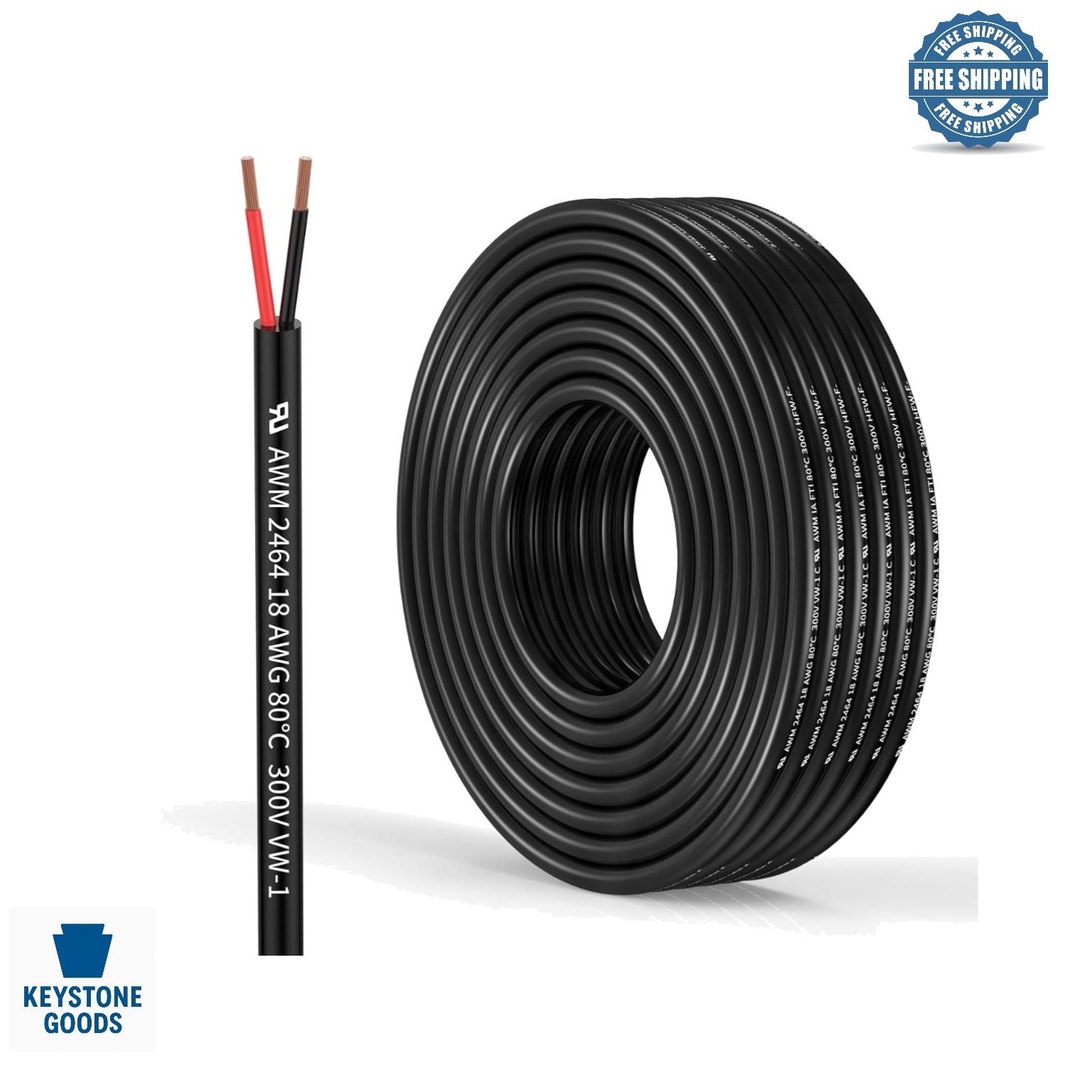 18AWG 2 Conductor PVC Electrical Wire – 16.4ft, Oxygen-Free Copper, Flexible …