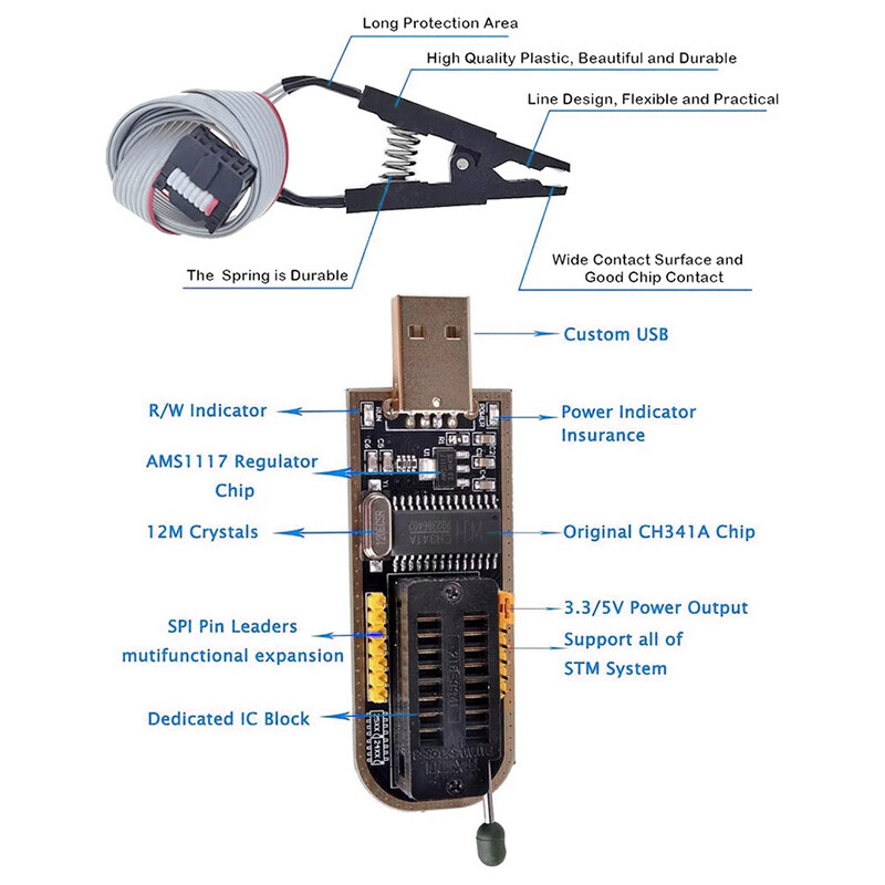 USB Programmer CH341A Series Burner Chip 24 EEPROM BIOS Writer 25SPI Flash SOP8