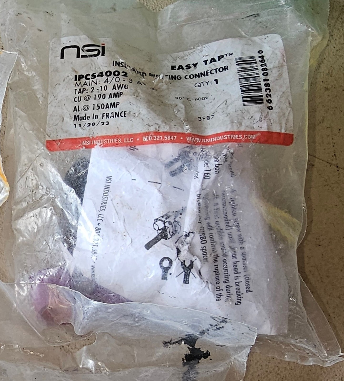 NSI IPCS4002 Easy Tap Insulated Piercing Connector 4/0-3 AWG Main 2-10 AWG Tap