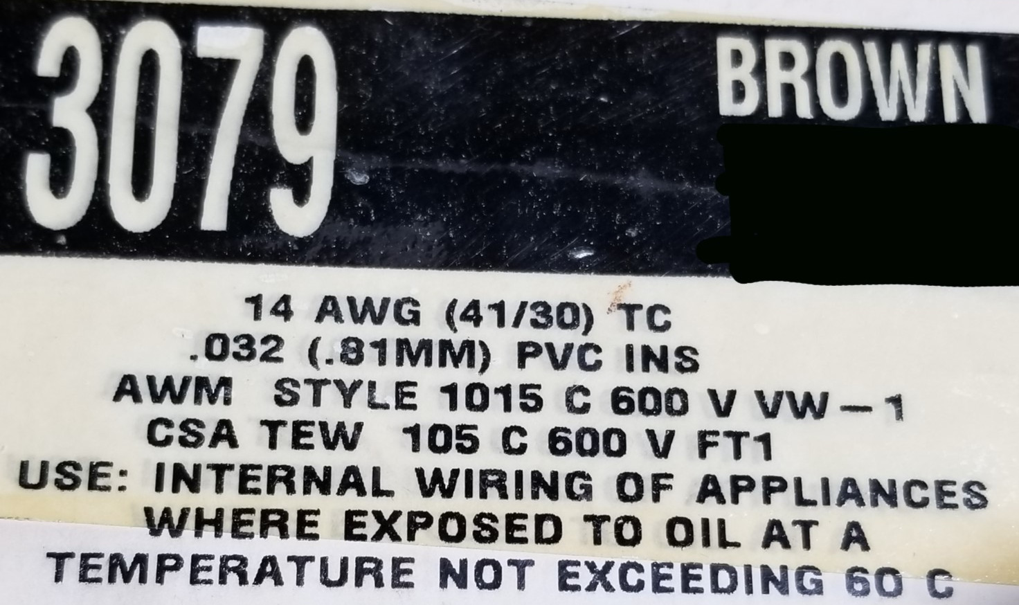 Alpha Wire 3079 #14awg Tinned Copper Hook Up Wire 600V 105C MTW TEW Brown /25ft