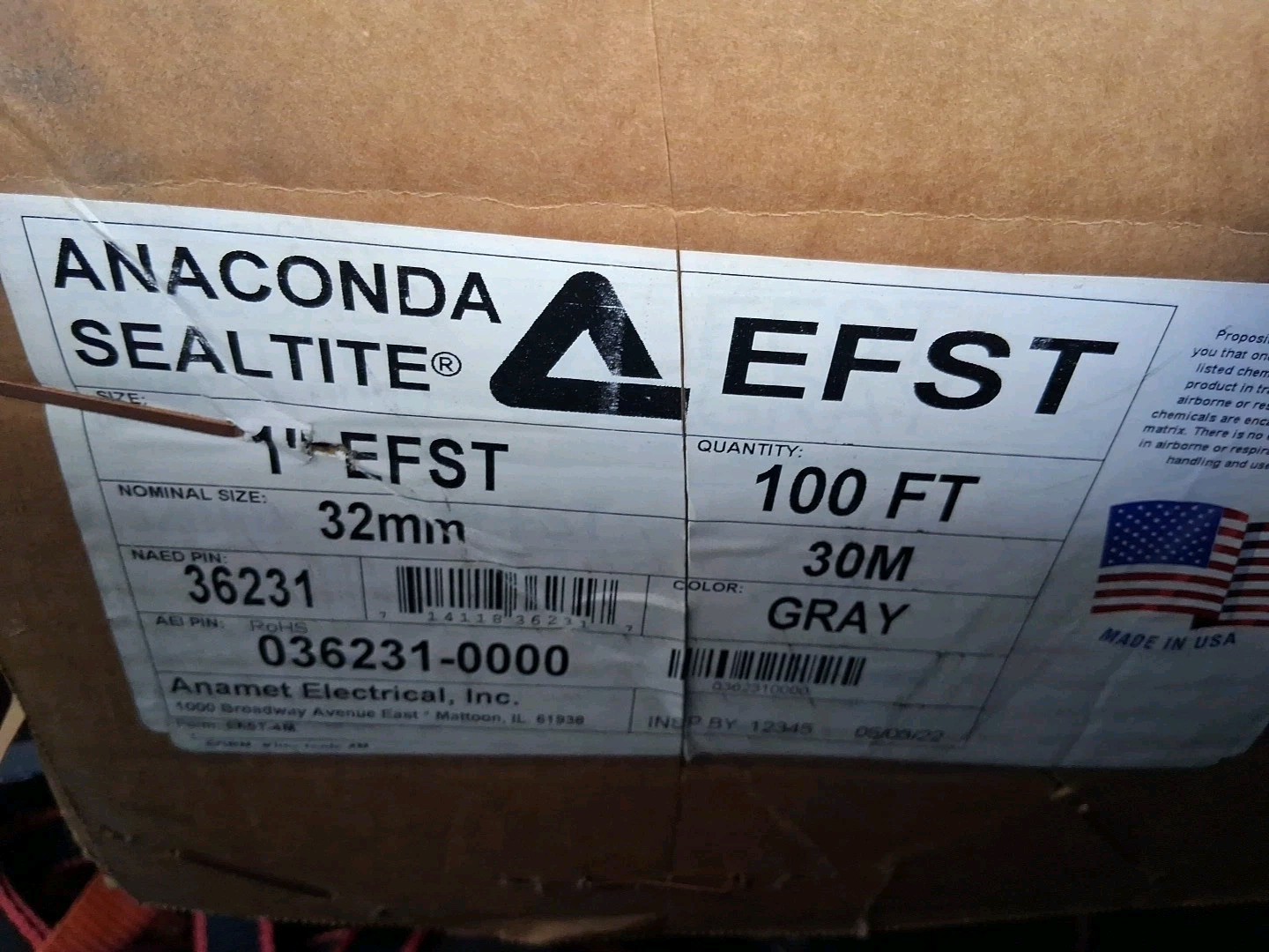 Anaconda Sealtite 1″ x 100′ Long EFST Grey Flexible Liquid-Tight Conduit 36231