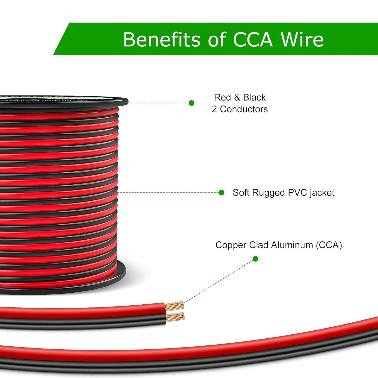 12 Gauge Wire 100FT, 2 Conductor Electrical Cable – Red and Black, Low Voltage