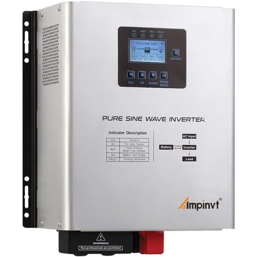 1200W Pure Sine Wave Inverter with AC Charger UPS Backup Power Low Frequency DC