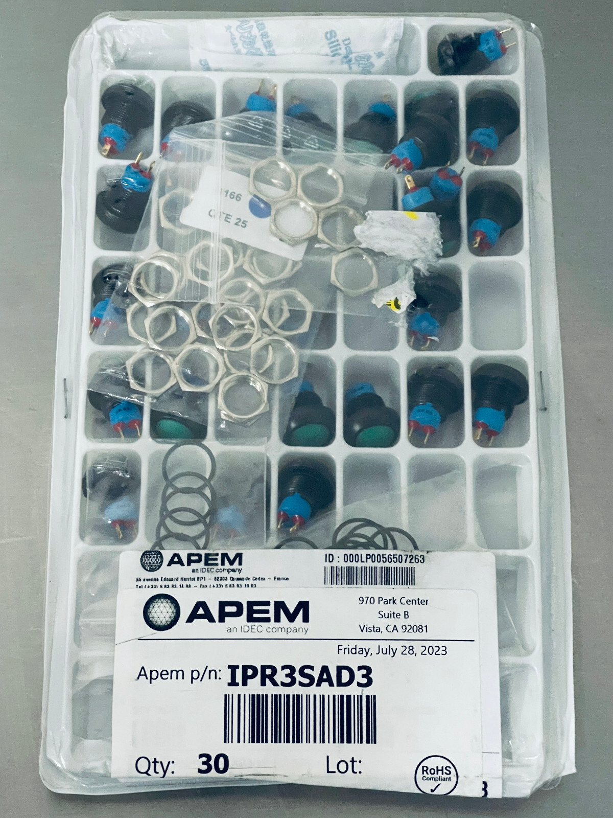 Apem IPR3SAD3 Green Pushbutton Switch SPST-NO IP67 48V Pack of 30 New