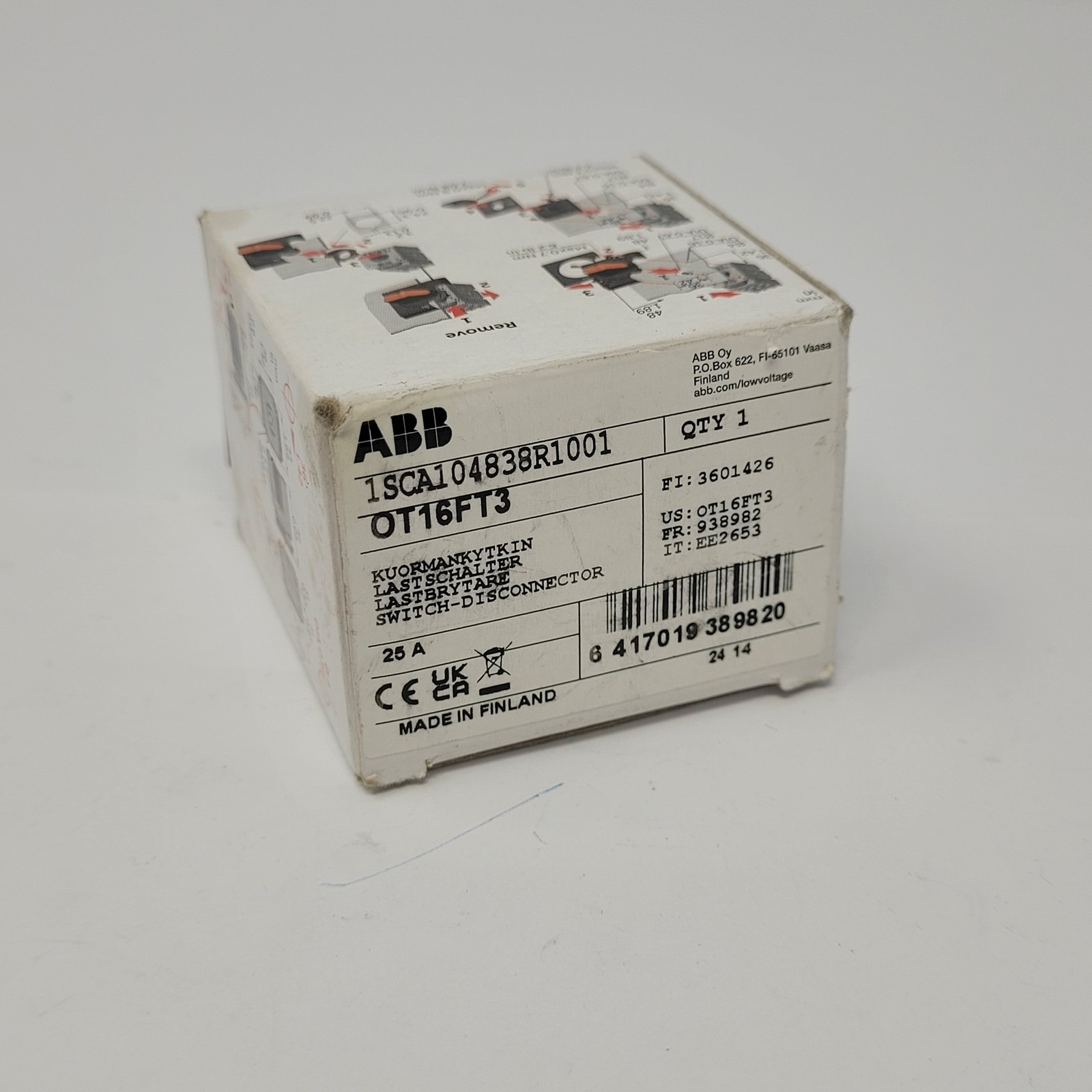 ABB OT16FT3 Disconnect Switch, 3 Pole, 16 Amp, 750V, 1SCA104838R1001 – NEW