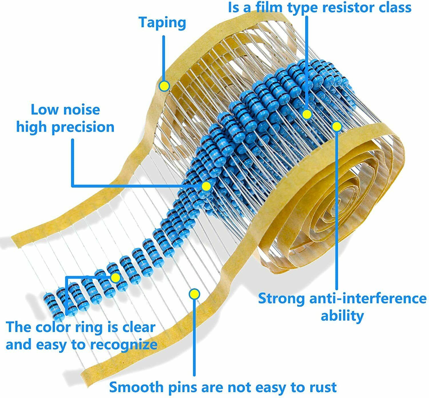 10 Pieces 1 Watt 1% metal film resistors Over 200 Various Value