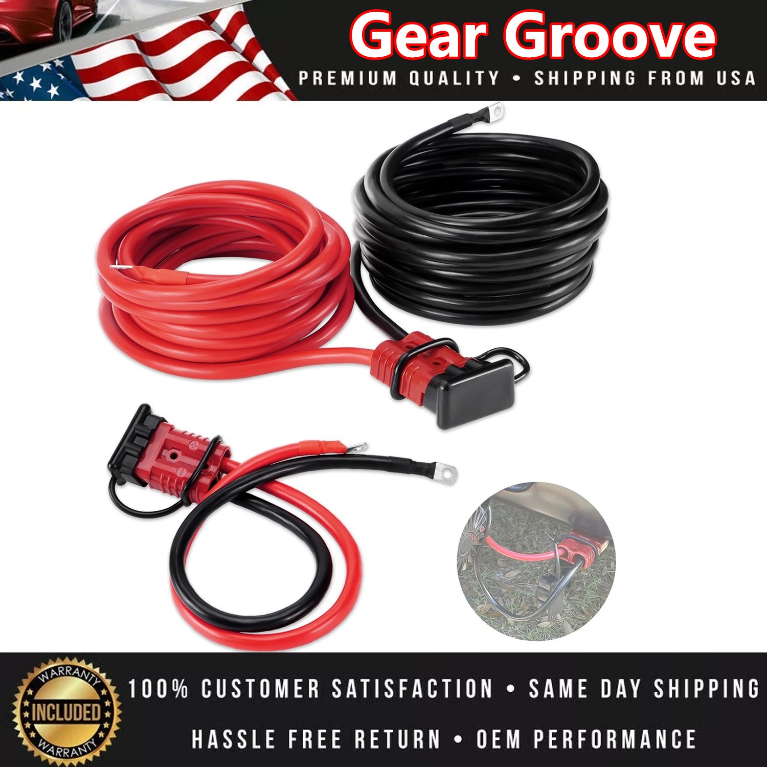 For Winch Trailer 24FT Quick Disconnect Winch Power Cable, 2 Gauge 2 AWG Wiring.