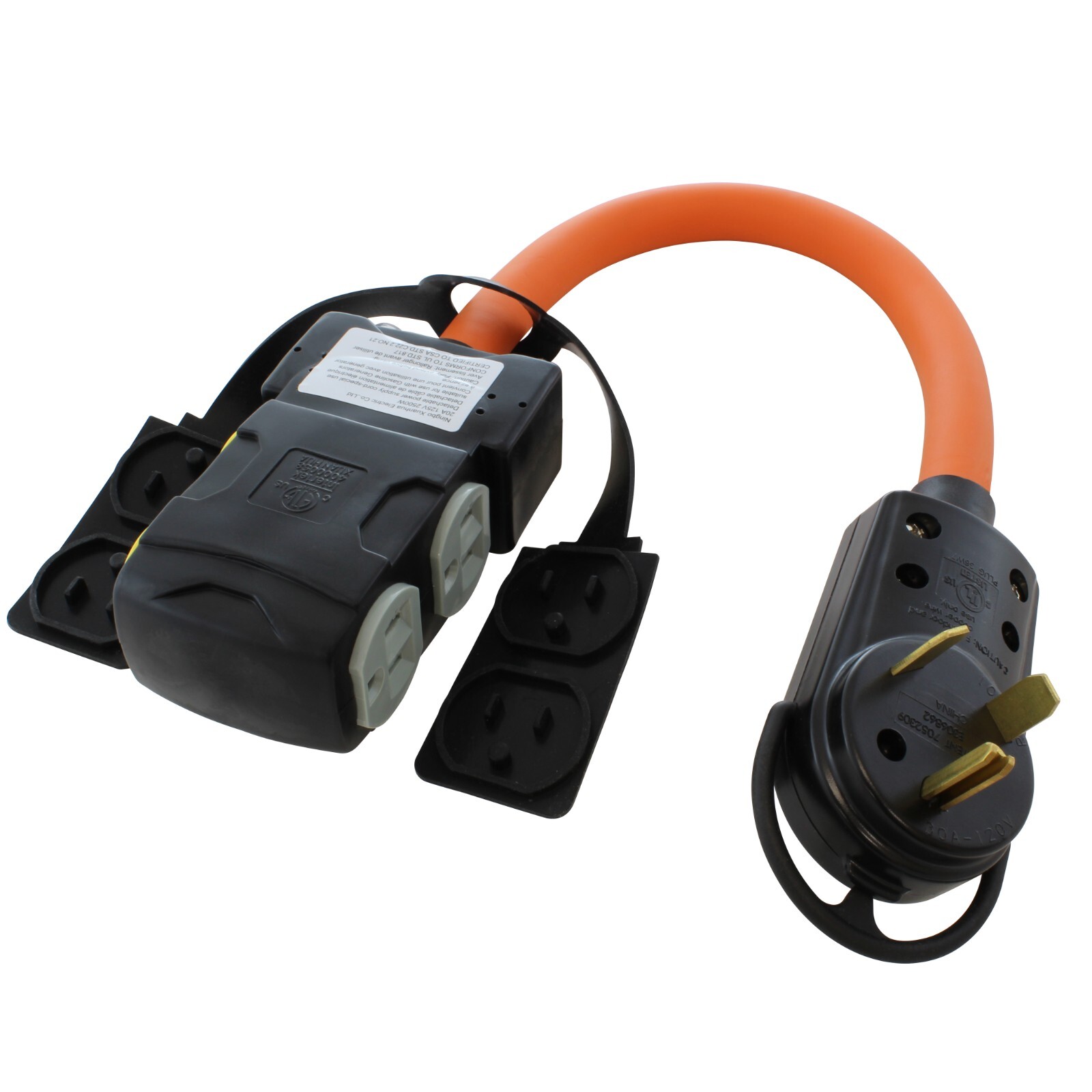 1.5ft 30A NEMA TT-30P to 4 20A NEMA 5-20R With Breakers by AC WORKS®