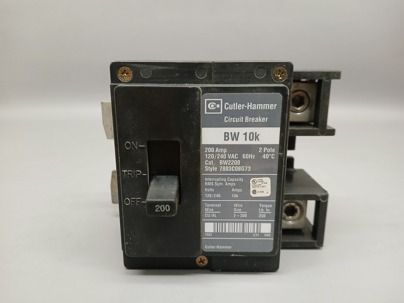 EATON/CUTLER HAMMER BW2200 10k 200 AMP 2 POLE BW Main Breaker