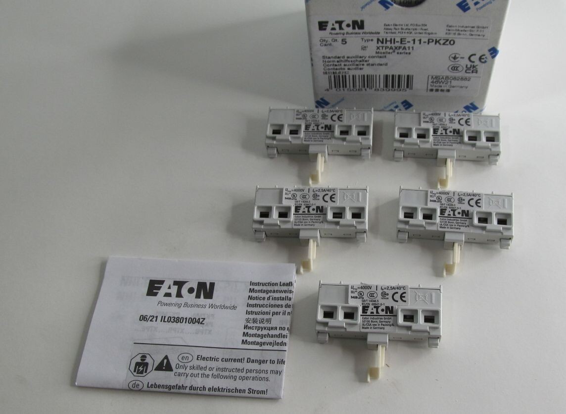 5x EATON MOELLER NHI-E-11-PKZ0 FRONT MOUNT AUXILIARY CONTACT 1 NO 1 NC XTPAXFA11