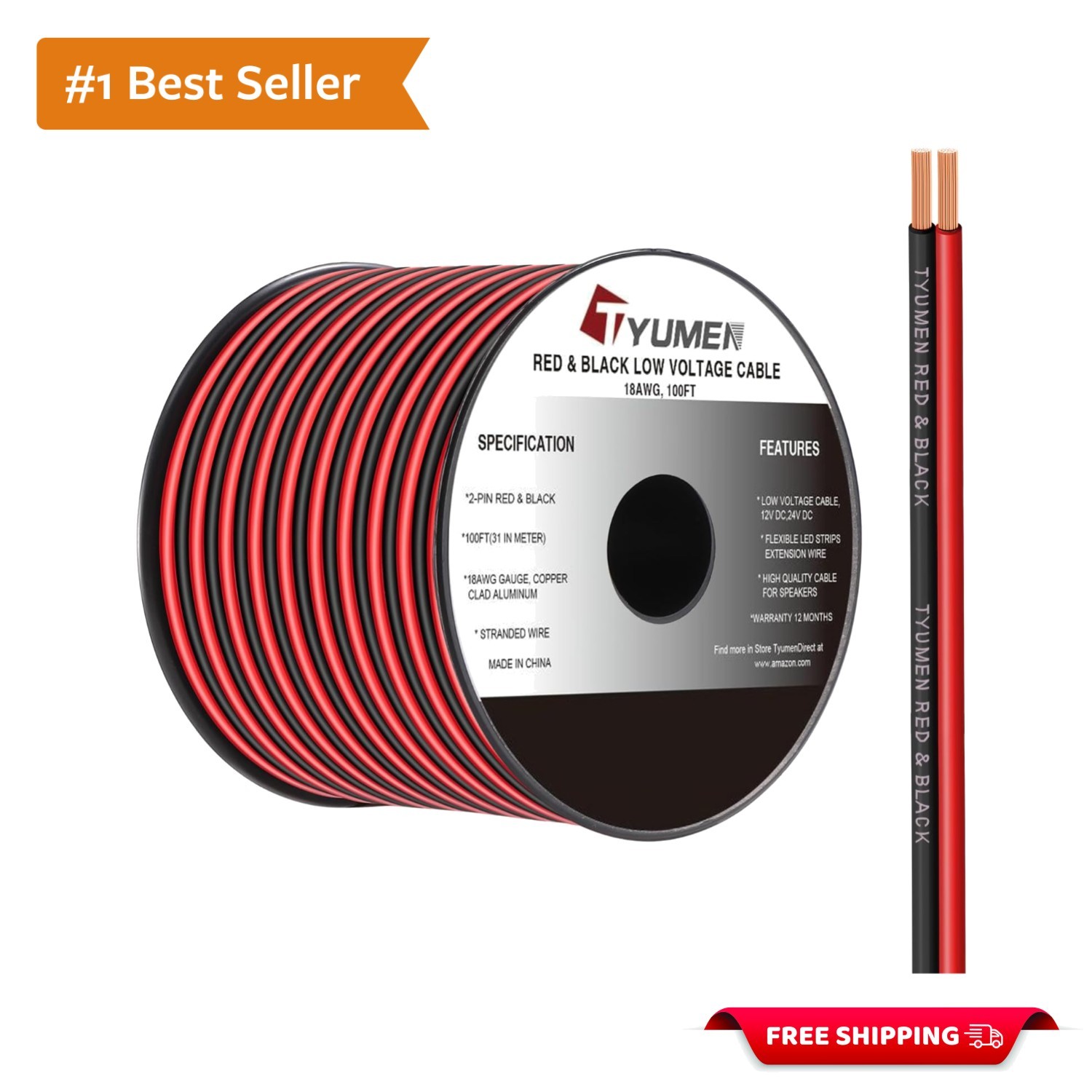 Versatile 100FT 18 Gauge Red & Black Wire – Perfect for Home or Automotive Use