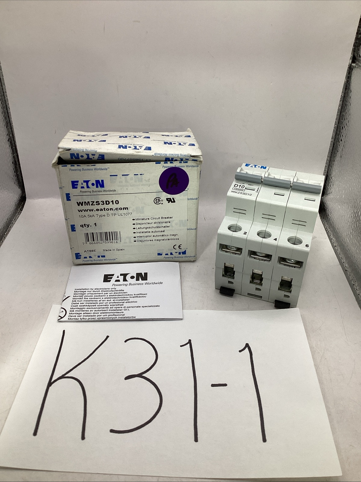 EATON WMZS3D10 Miniature Circuit Breaker 10A 5kA Type D TP UL1077 🟣 NEW