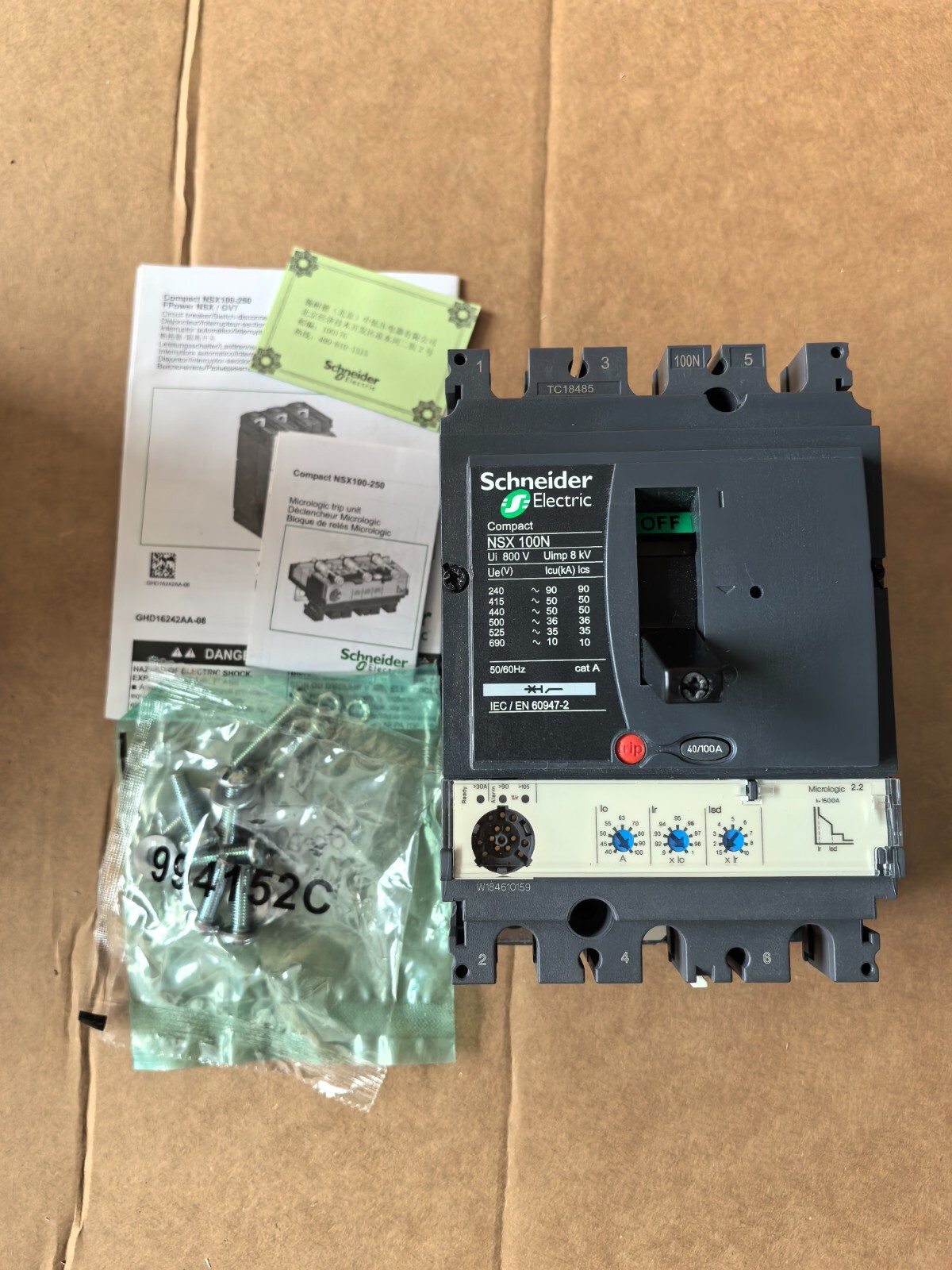 LV429795 Brand New Schneider MCCB Compact NSX100N Micrologic 2.2 100A 3P3D F