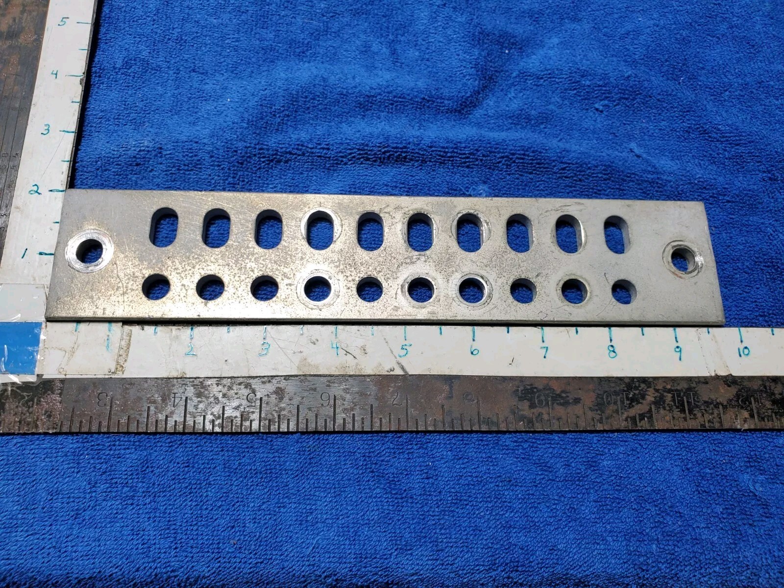 Tin Coat Copper Busbar 2×10″ Ground Bar for 2-hole Lugs 3/8 Stud .75-1″ Sp USED