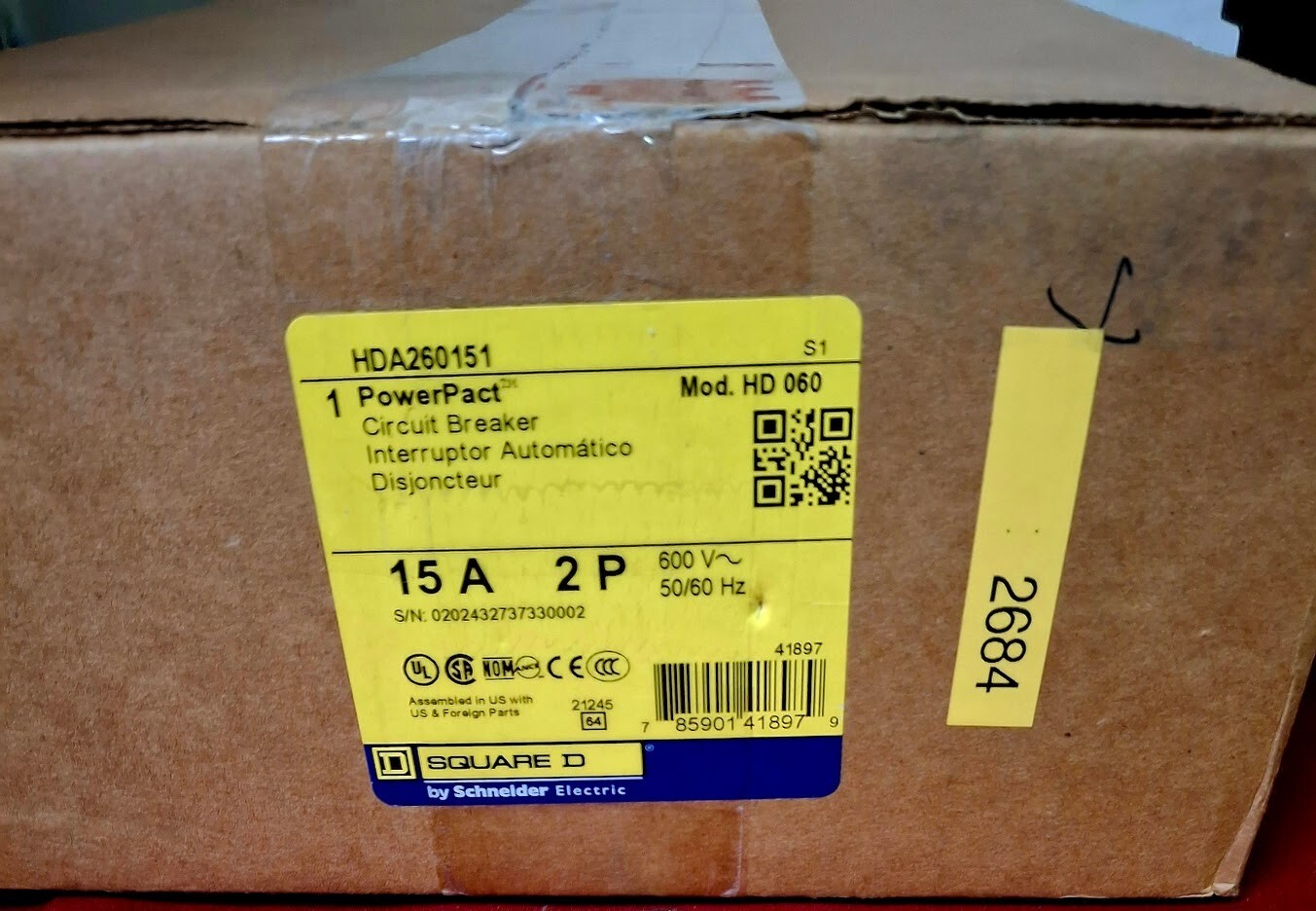 Square D HDA260151 15 Amp 600V 2 Pole POWERPACT Circuit Breaker – SHIPS SAME DAY