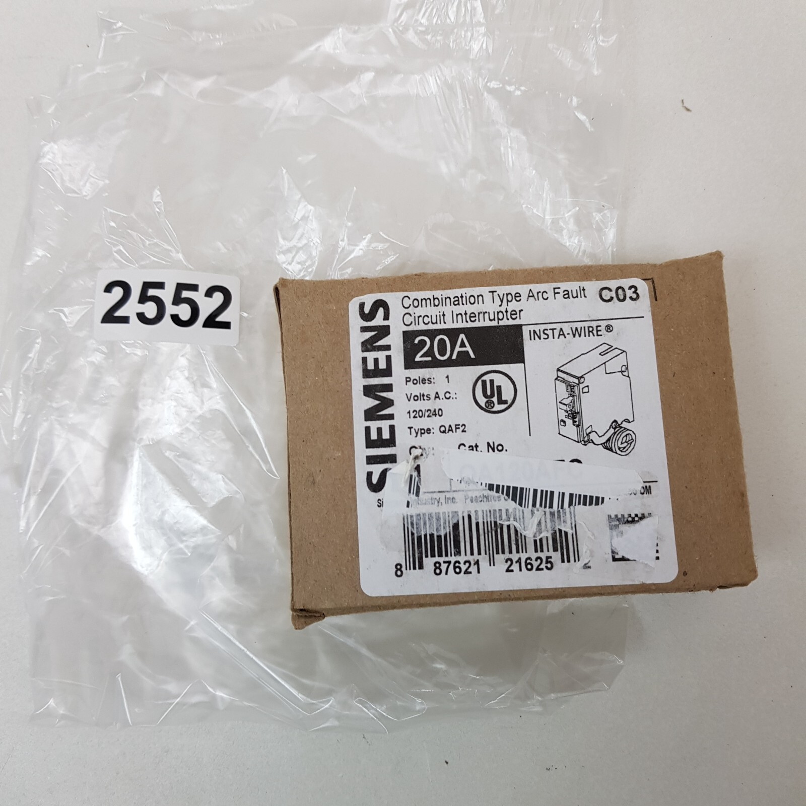Siemens QA120AFC 20-Amp Single Pole 120-Volt Plug-On AFCI Breaker Free Shipping