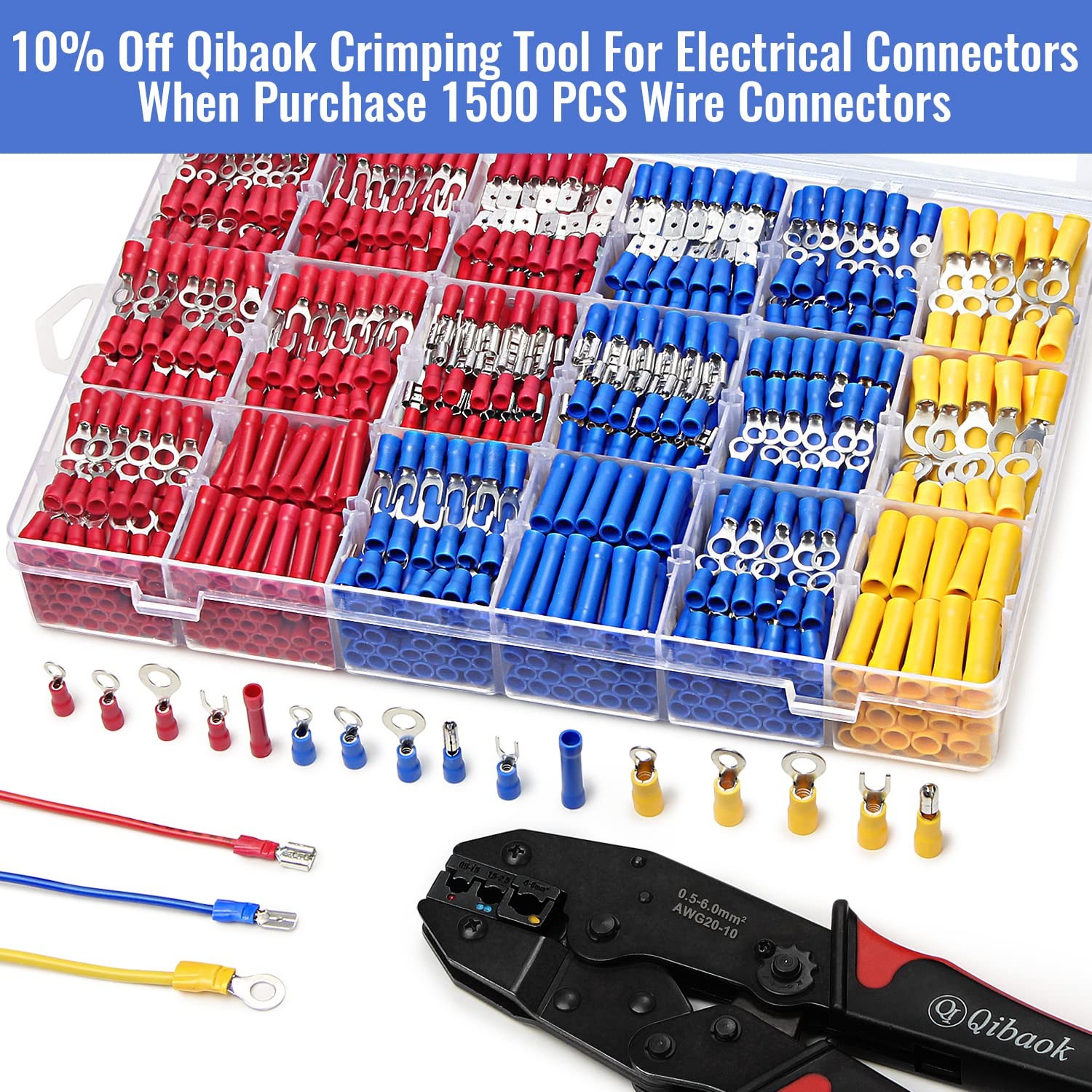 1500pcs Wire Connectors Insulated Ring Butt Spade Fork Terminal Kit Copper