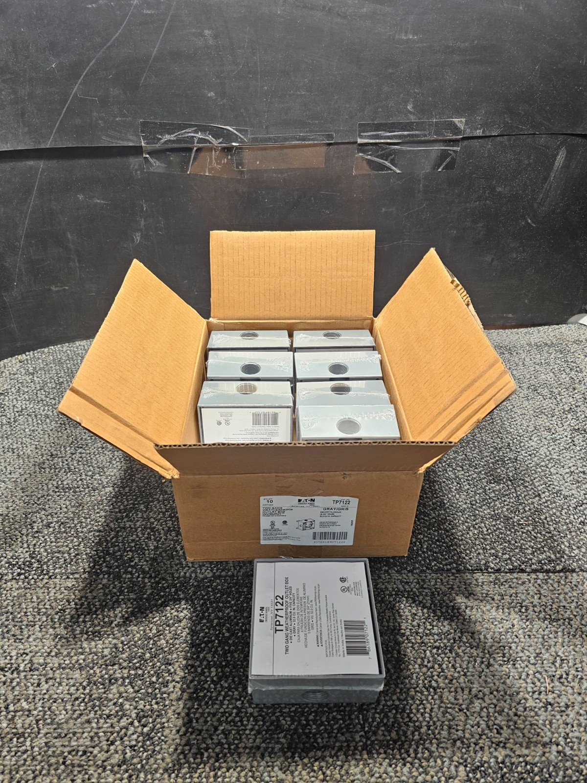 (QTY 10) Eaton TP7122 2-Gang Weatherproof Box W/ 5-3/4″ Hub Powder Coated Gray