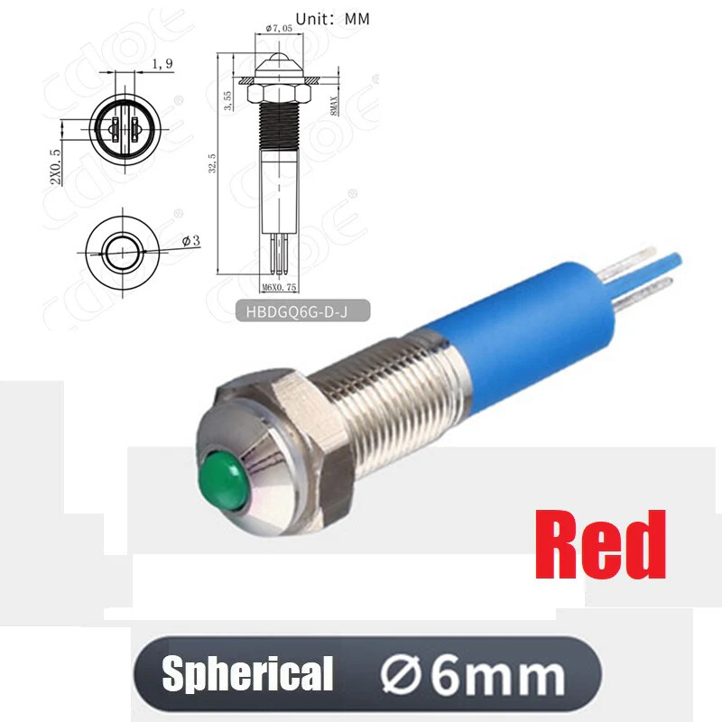 5Pieces 6mm Dot LED Stainless steel(Nicket-plated brass ) Signal indicator lamp